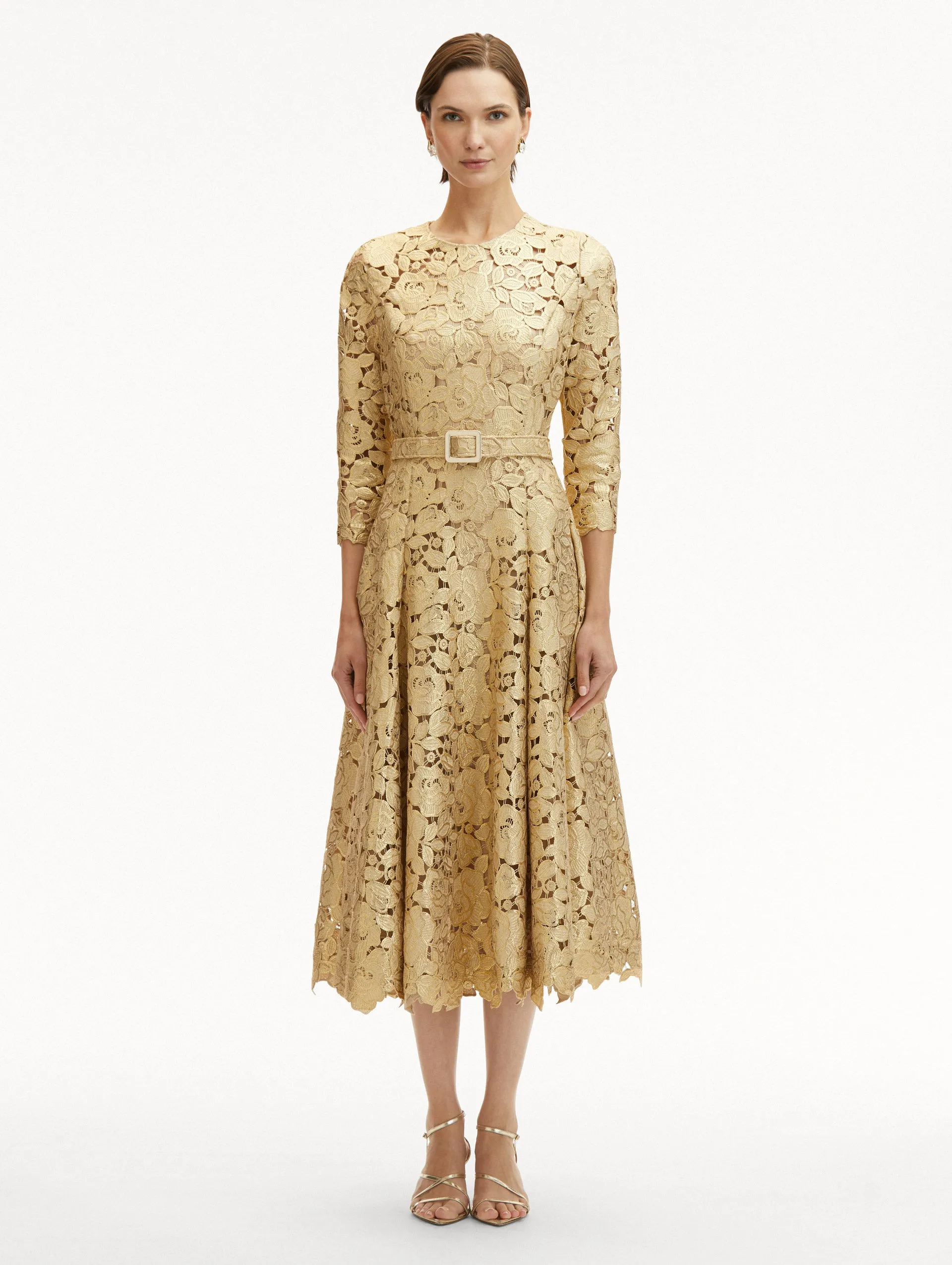 Gold Foil Rose Guipure Dress