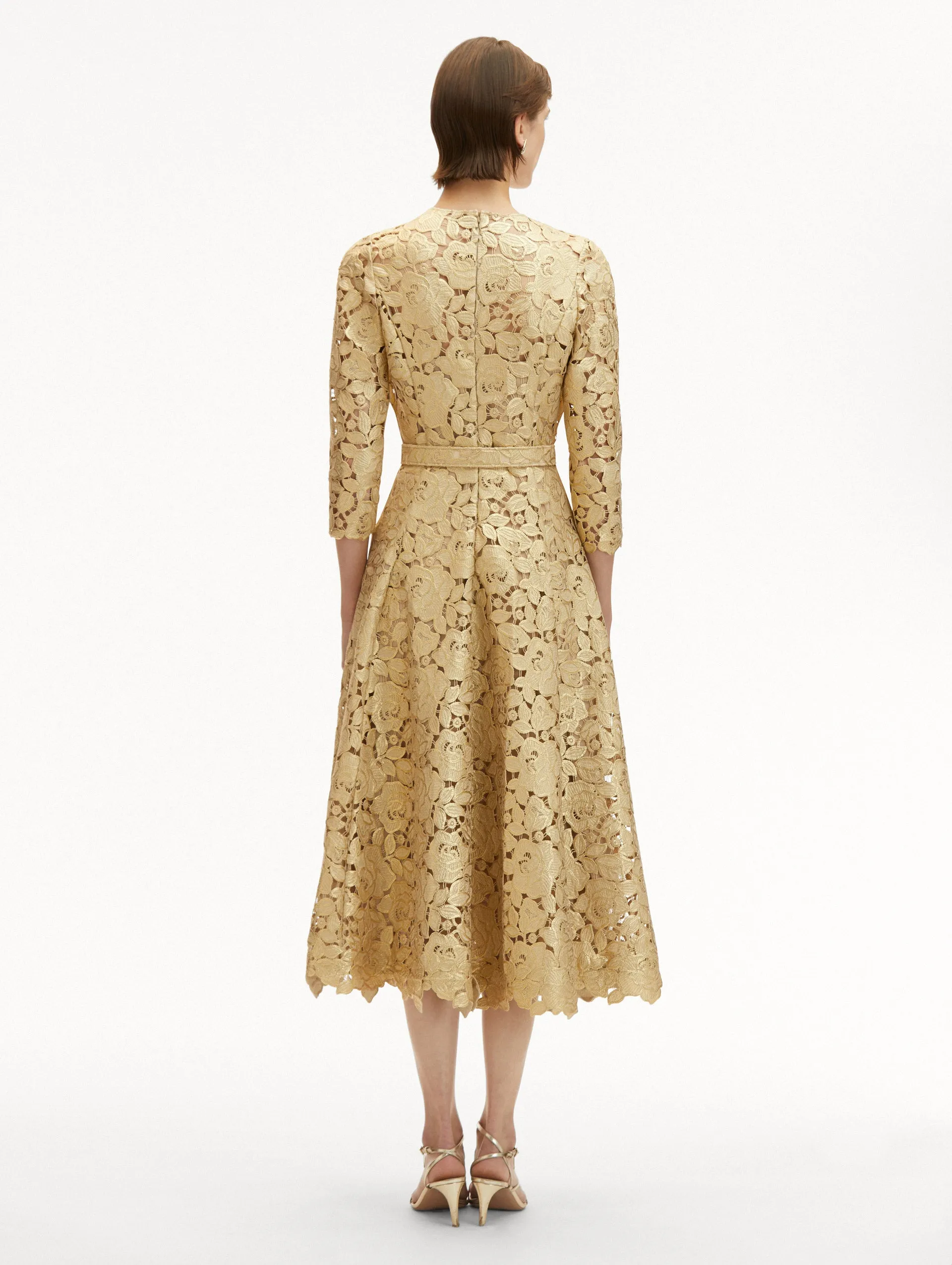 Gold Foil Rose Guipure Dress