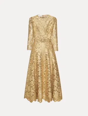 Gold Foil Rose Guipure Dress