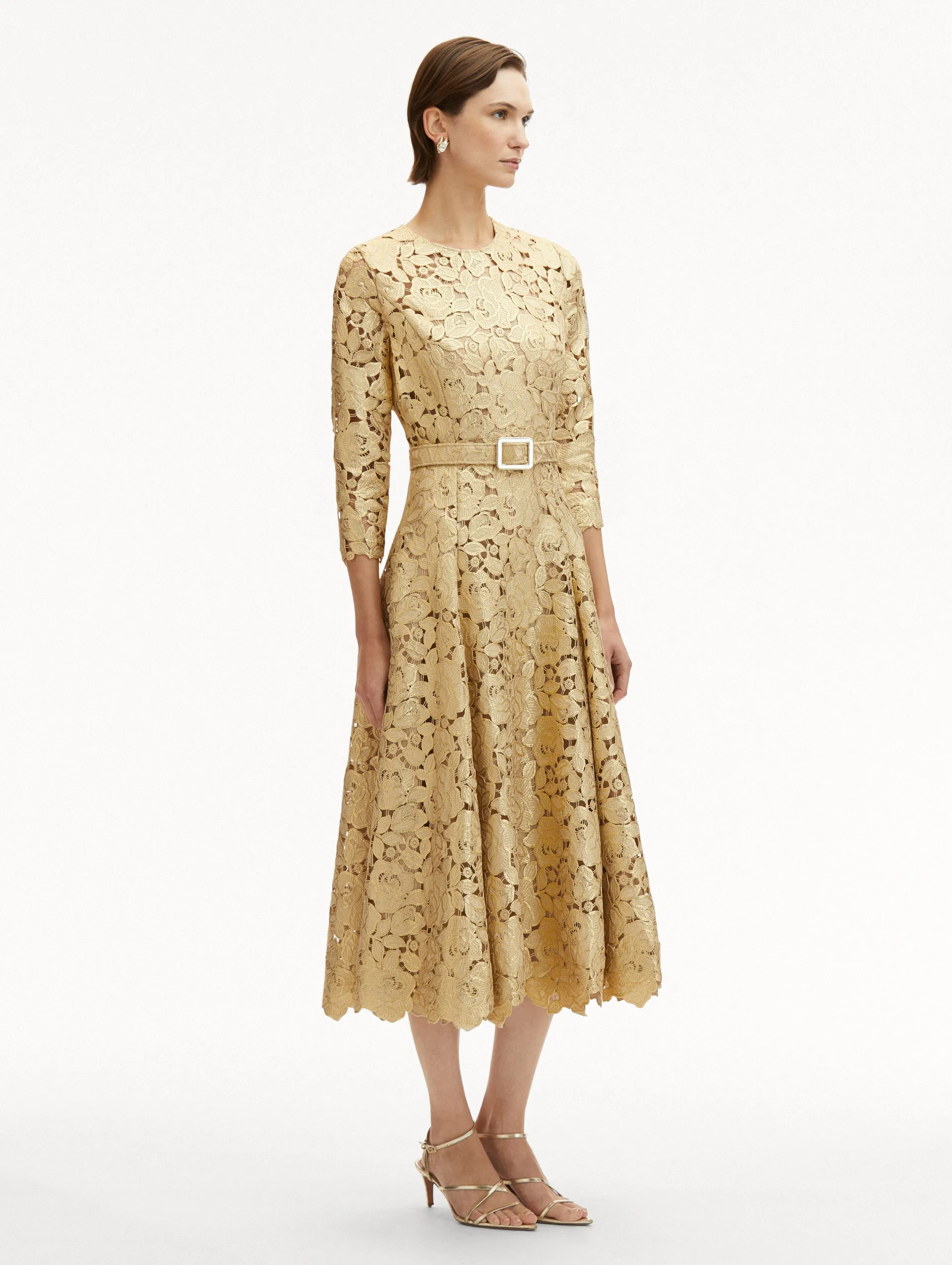Gold Foil Rose Guipure Dress