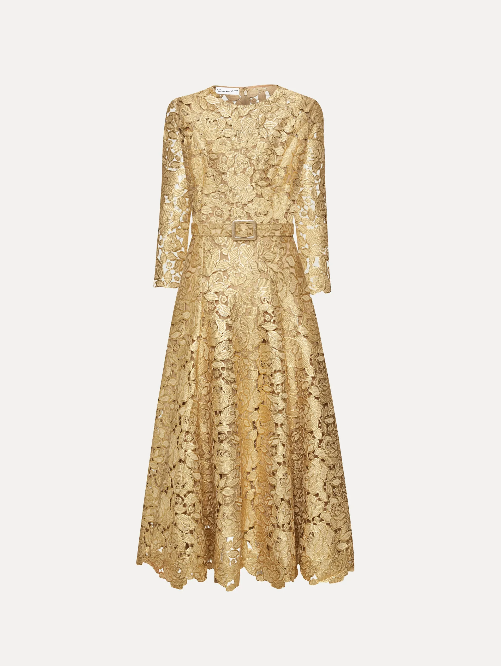 Gold Foil Rose Guipure Dress