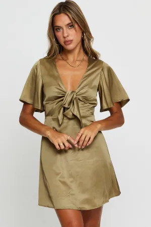 Green Mini Dress Short Sleeve Satin