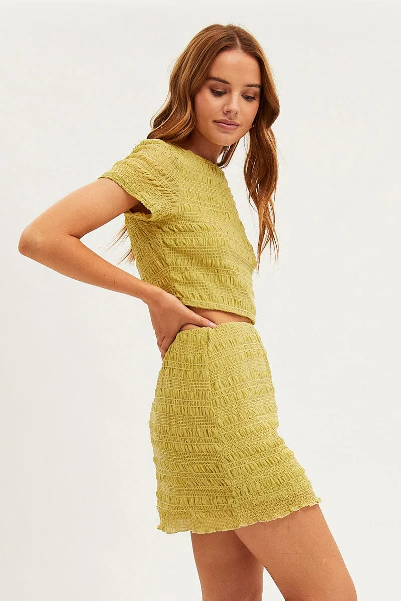 Green Mini Skirt Bodycon Mesh Textured Detail