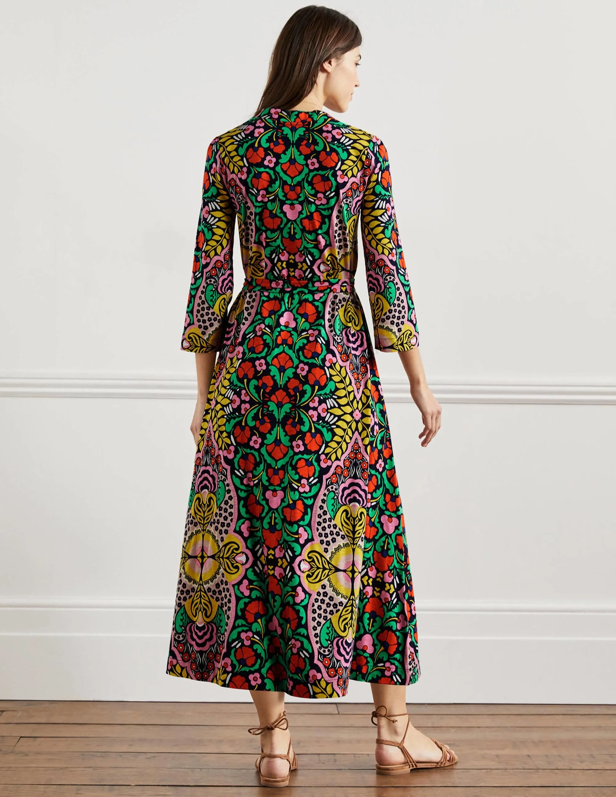 Jersey Kaftan Midi Dress-Navy Passion Bloom