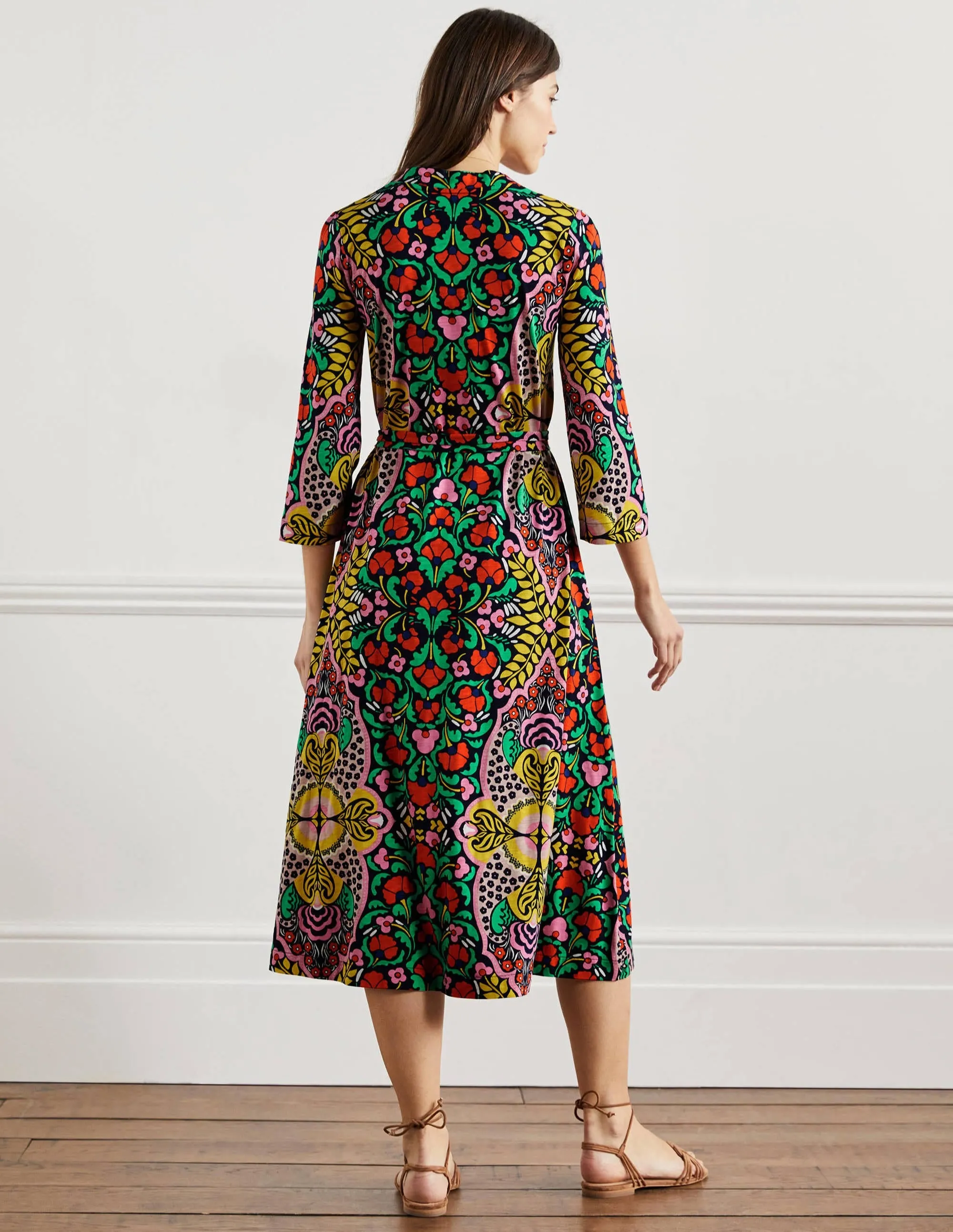 Jersey Kaftan Midi Dress-Navy Passion Bloom