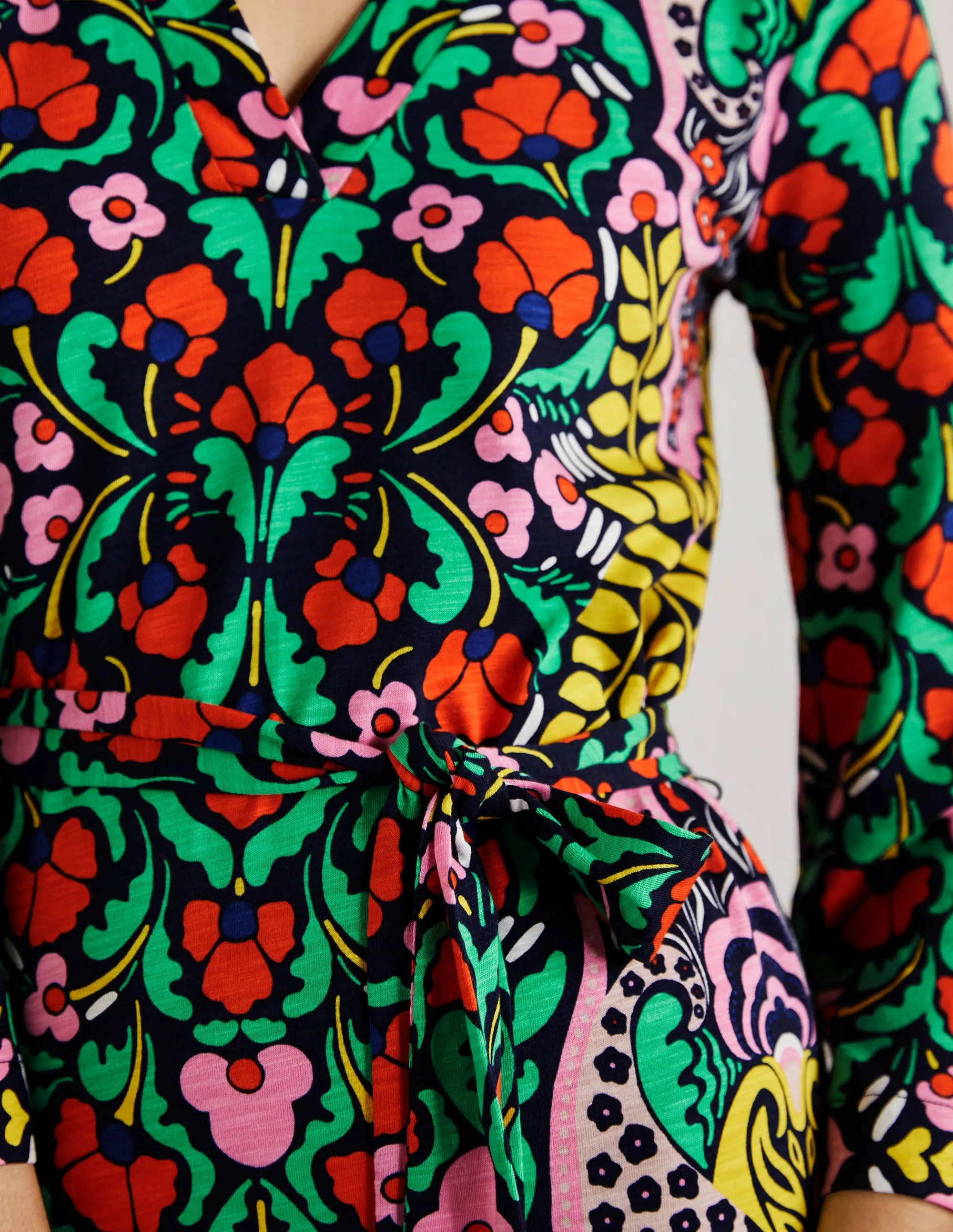 Jersey Kaftan Midi Dress-Navy Passion Bloom