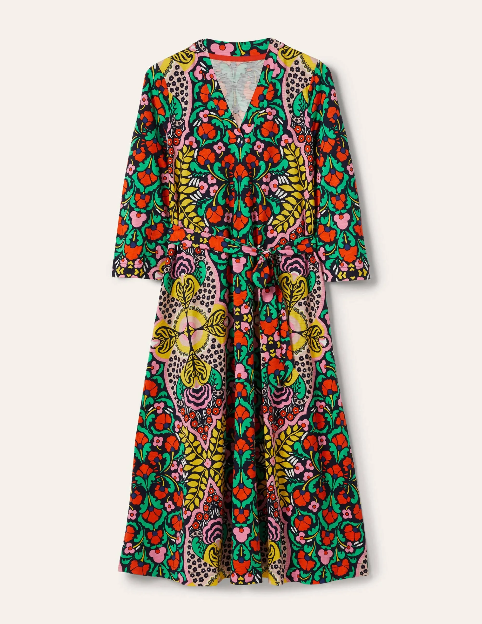 Jersey Kaftan Midi Dress-Navy Passion Bloom