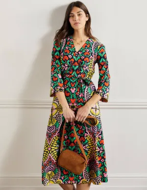 Jersey Kaftan Midi Dress-Navy Passion Bloom