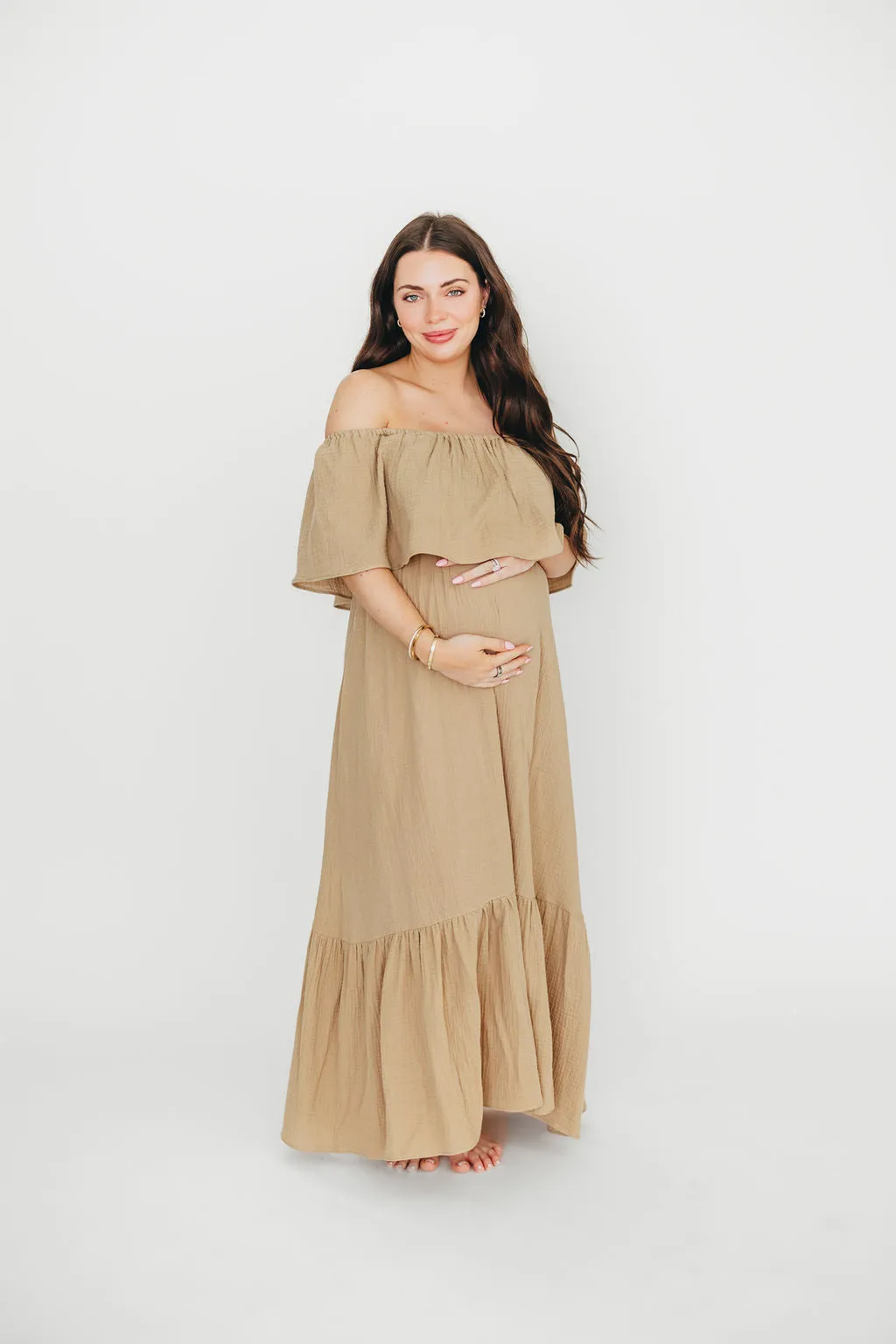 Josie 100% Cotton Maxi Dress in Khaki - Bump & Nursing Friendly
