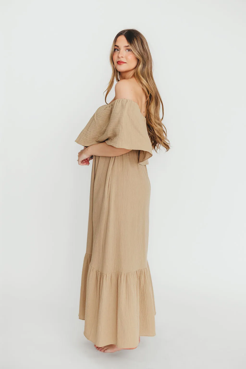 Josie 100% Cotton Maxi Dress in Khaki - Bump & Nursing Friendly