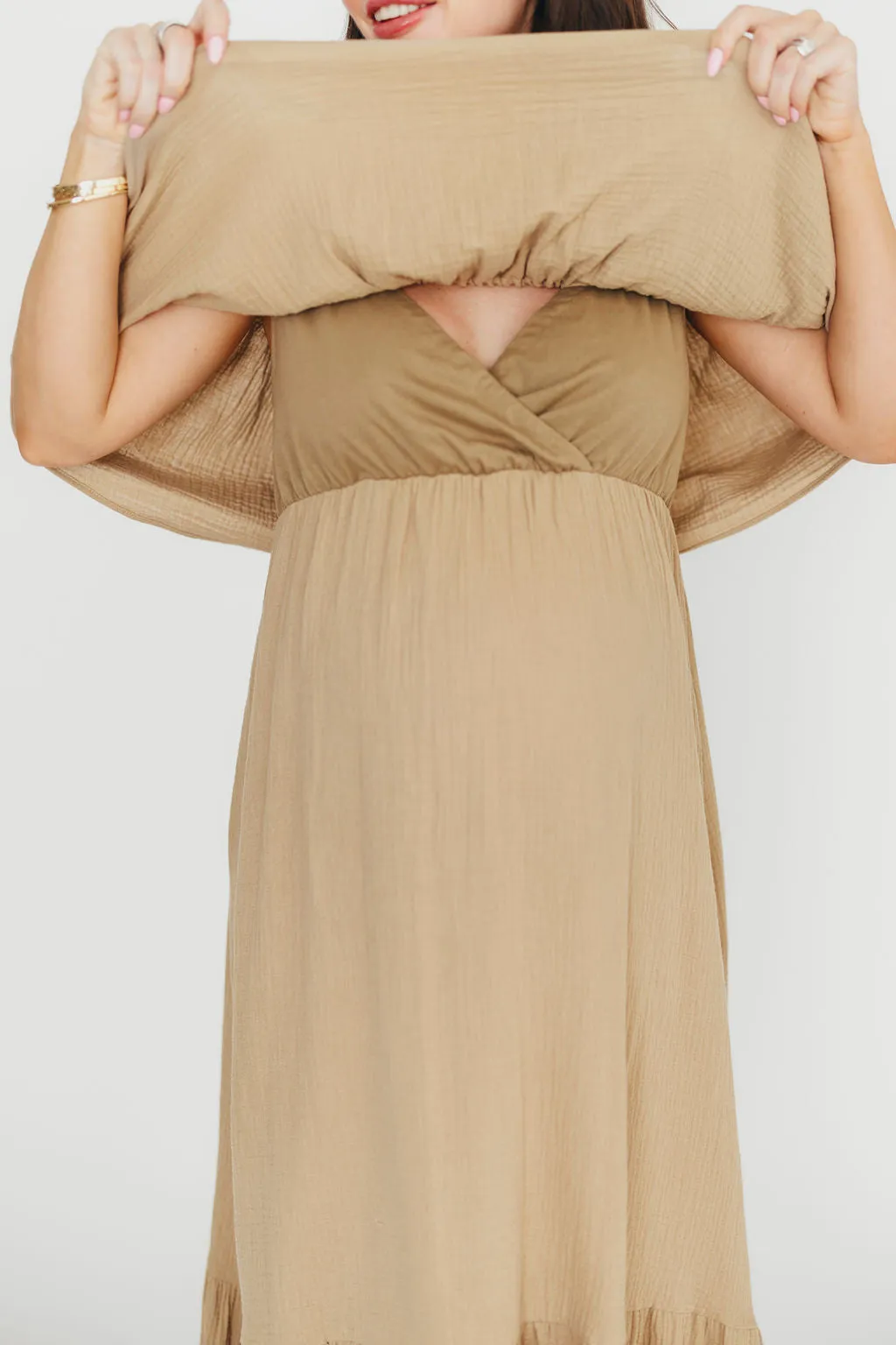 Josie 100% Cotton Maxi Dress in Khaki - Bump & Nursing Friendly