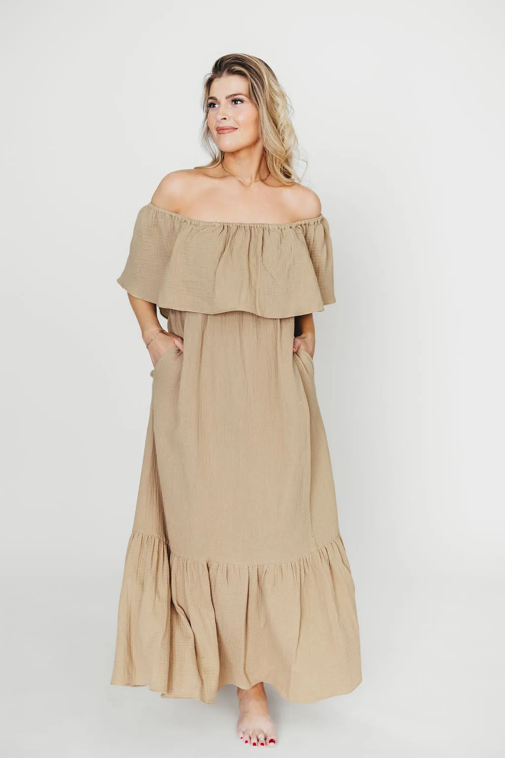 Josie 100% Cotton Maxi Dress in Khaki - Bump & Nursing Friendly