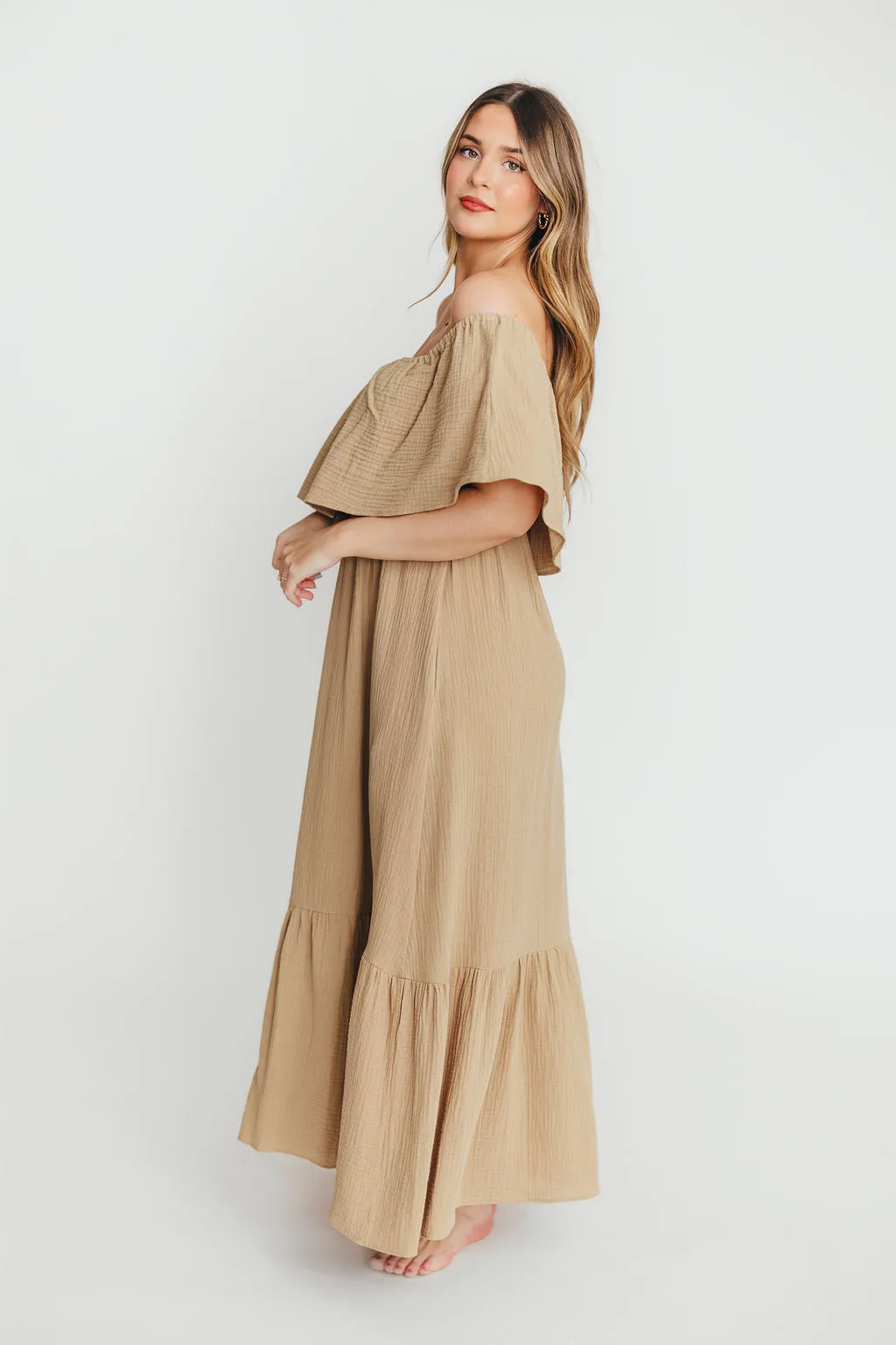 Josie 100% Cotton Maxi Dress in Khaki - Bump & Nursing Friendly