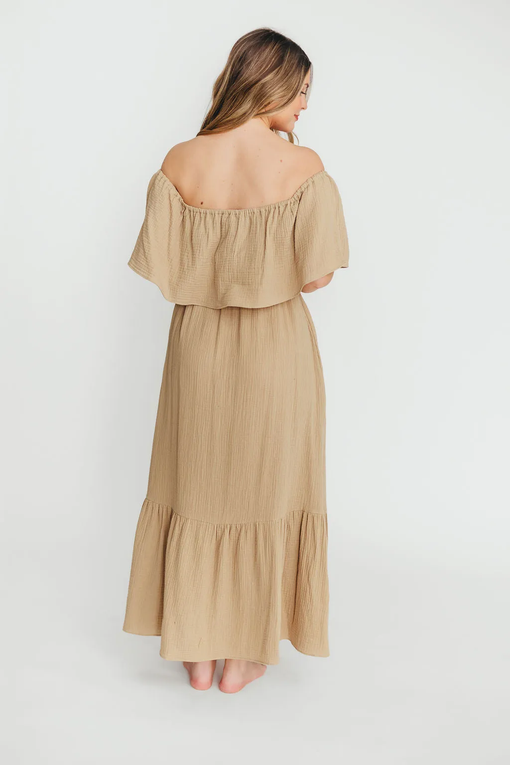 Josie 100% Cotton Maxi Dress in Khaki - Bump & Nursing Friendly