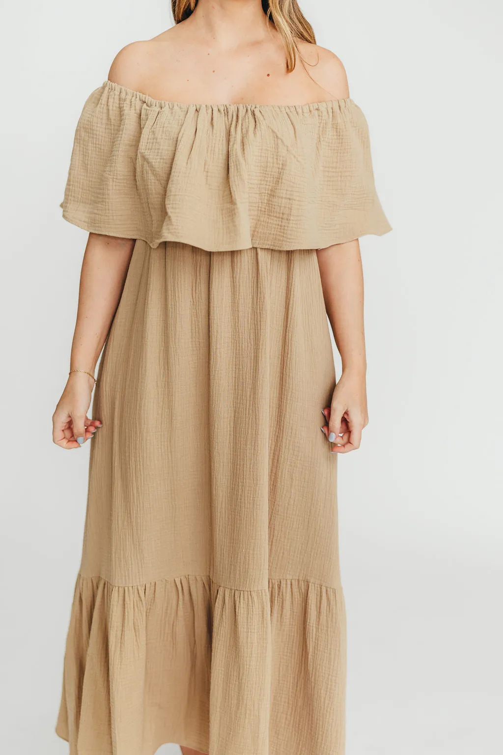 Josie 100% Cotton Maxi Dress in Khaki - Bump & Nursing Friendly