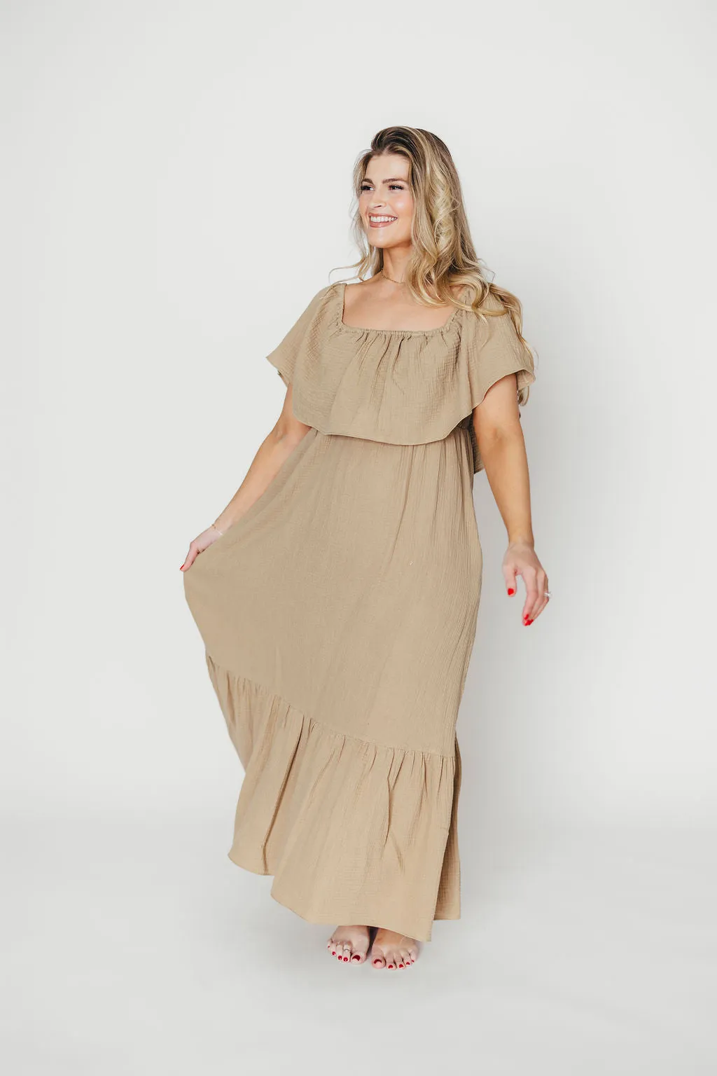 Josie 100% Cotton Maxi Dress in Khaki - Bump & Nursing Friendly