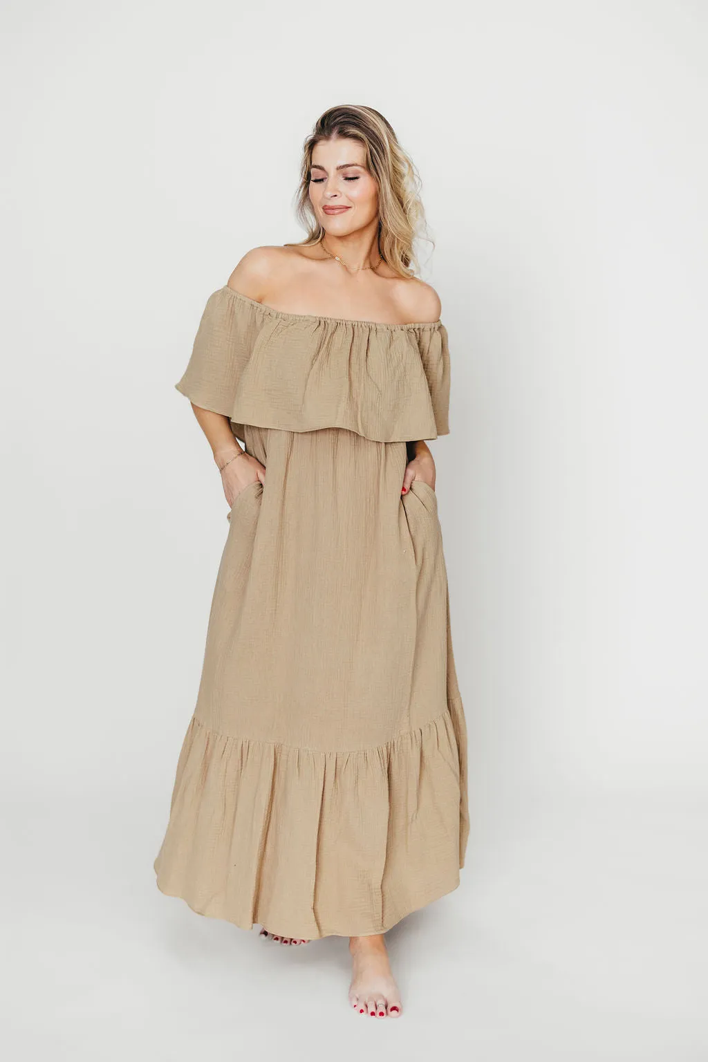 Josie 100% Cotton Maxi Dress in Khaki - Bump & Nursing Friendly