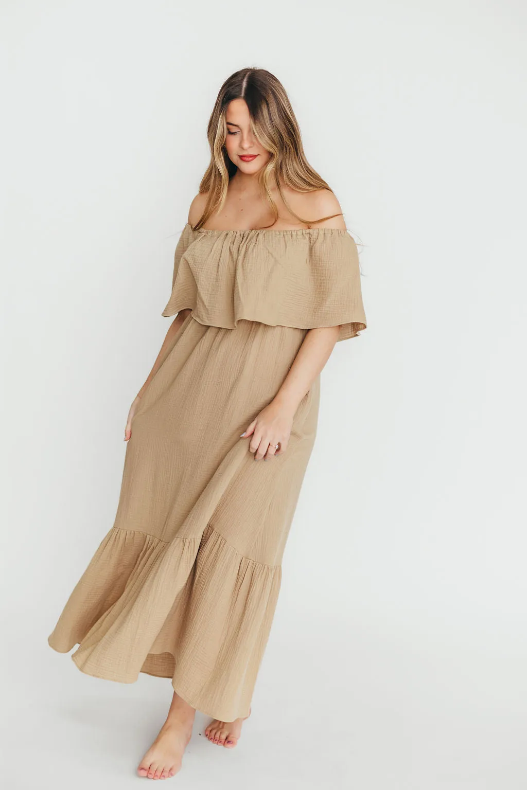 Josie 100% Cotton Maxi Dress in Khaki - Bump & Nursing Friendly