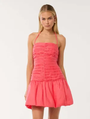 Kaia Ruched Bubble Hem Mini Dress