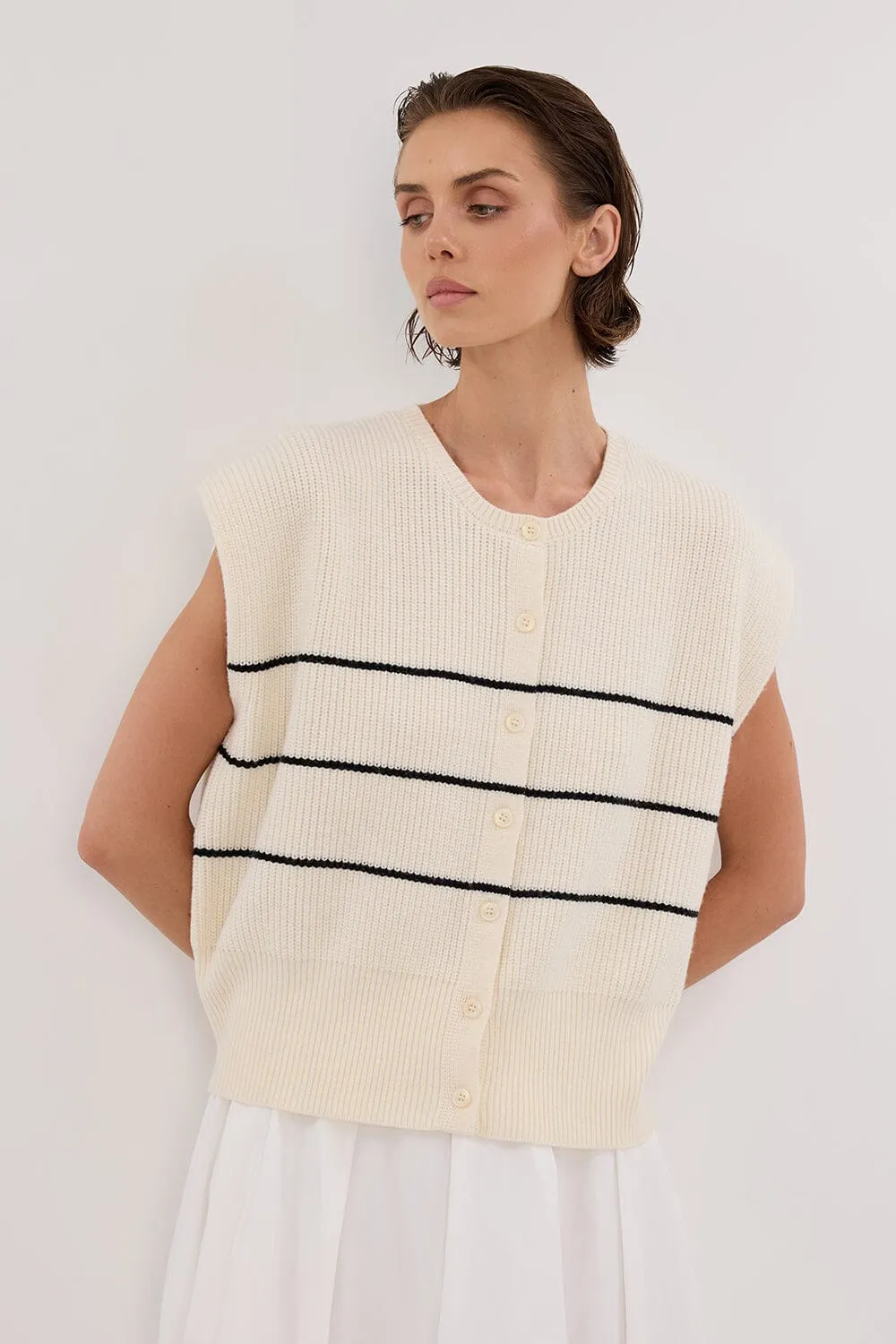 KATE CREAM STRIPE KNIT VEST