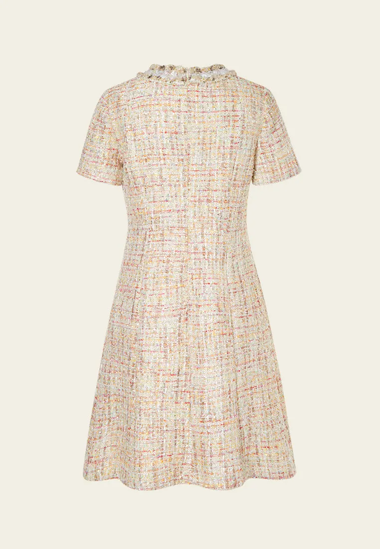 Lace-detail Braided-trim Mixed Tweed Dress