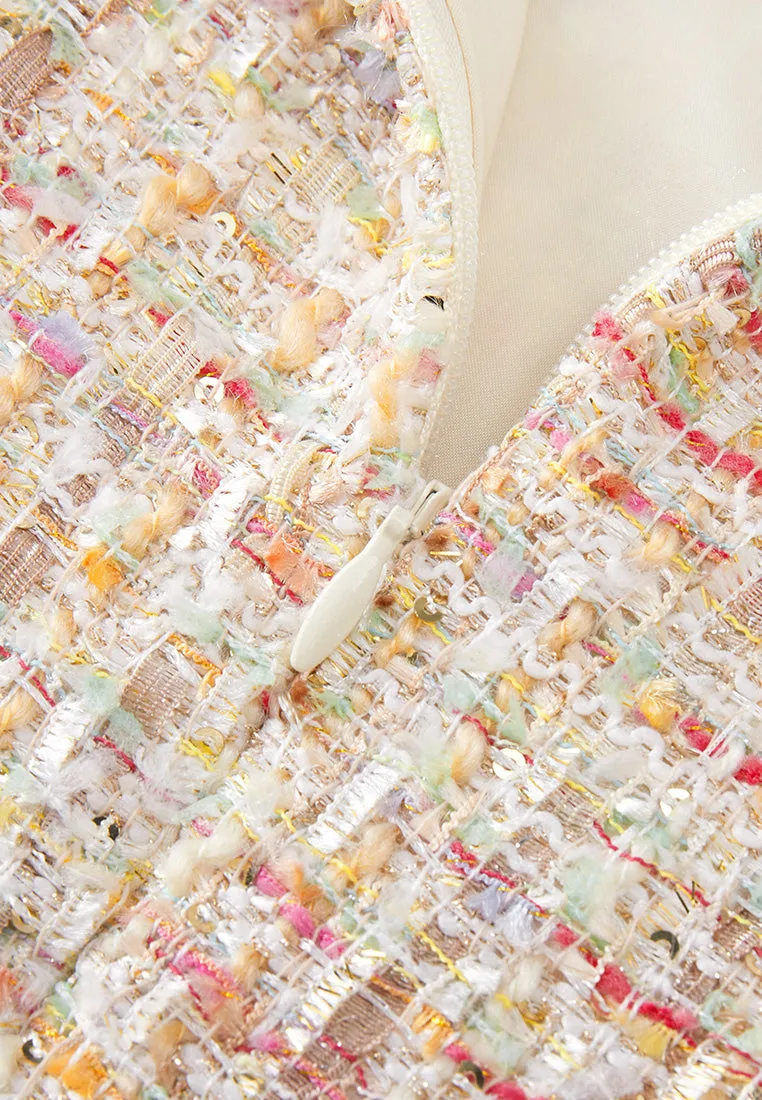 Lace-detail Braided-trim Mixed Tweed Dress