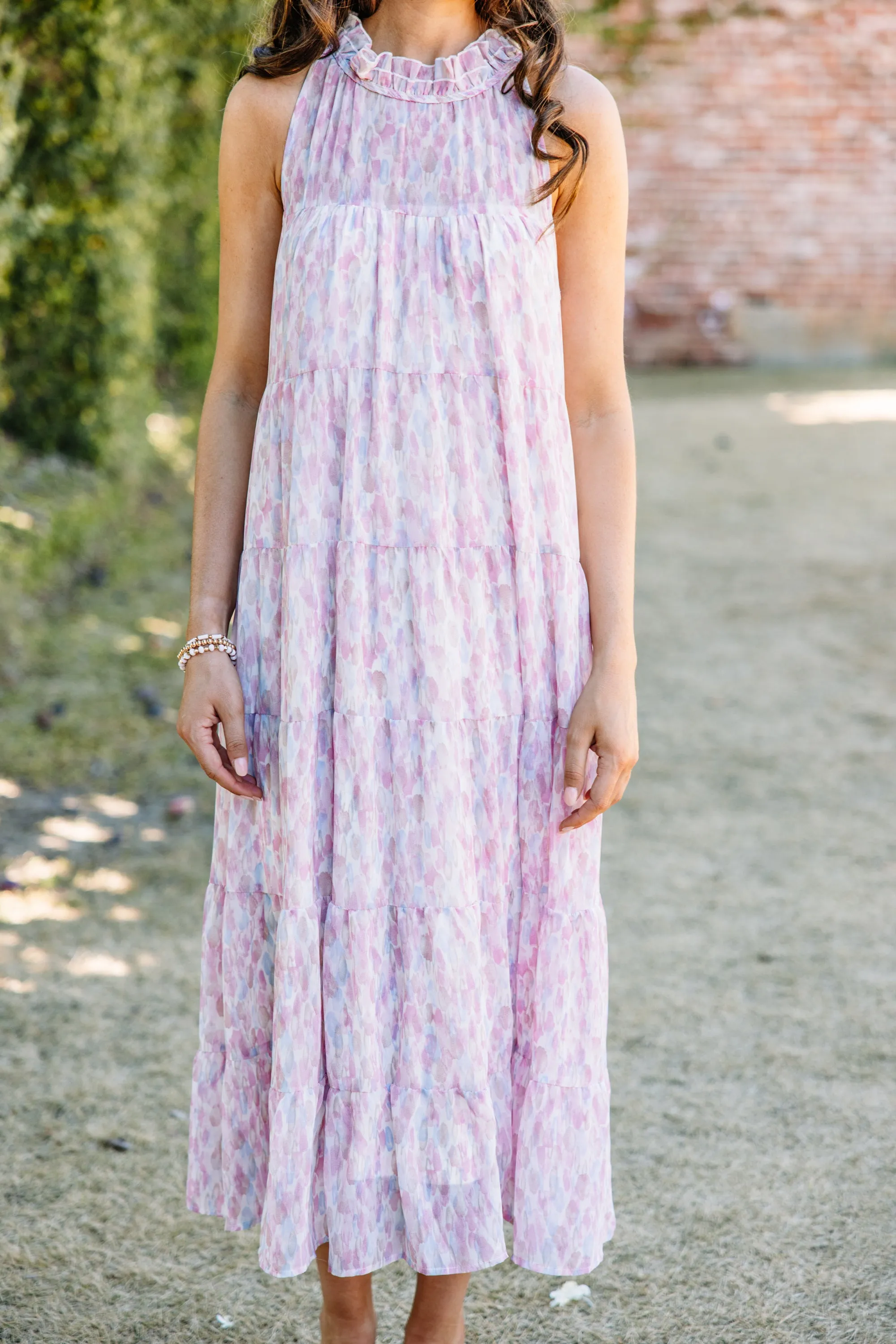 Living In The Moment Pink Abstract Midi Dress