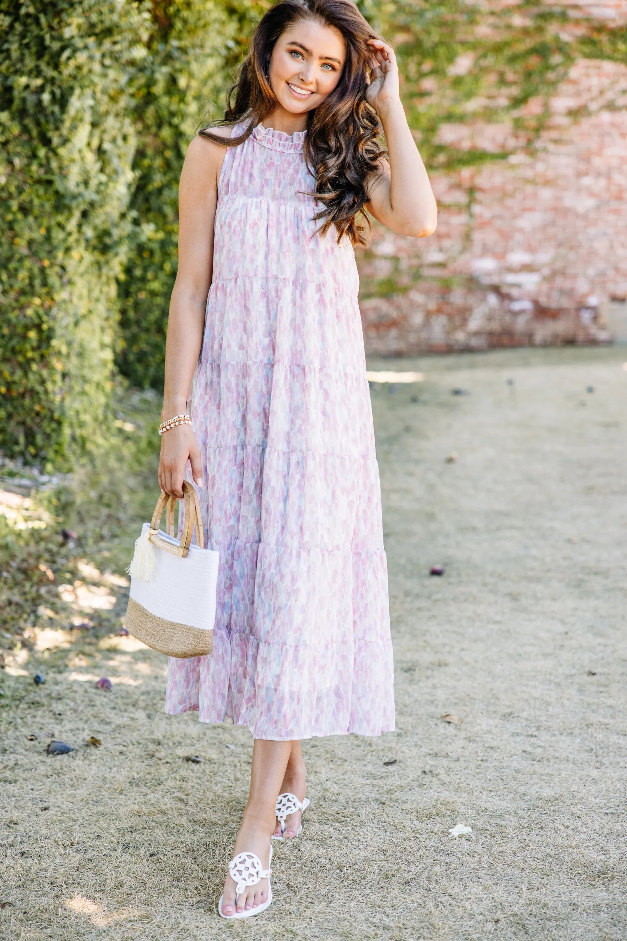 Living In The Moment Pink Abstract Midi Dress