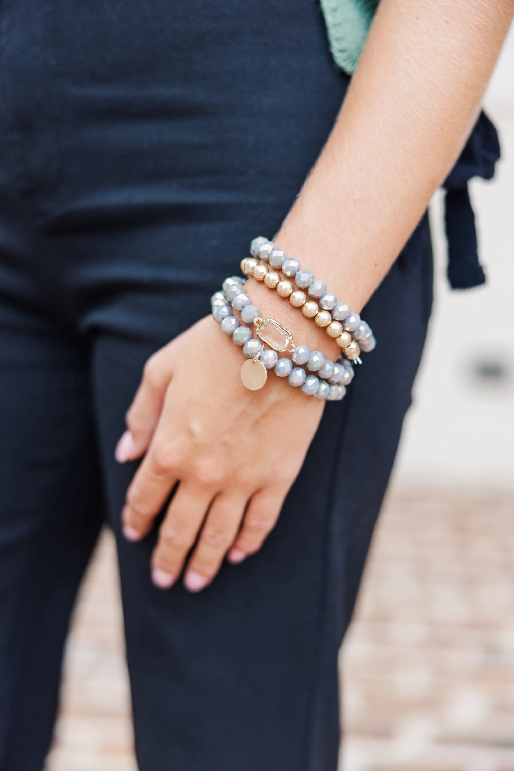 Look It Over Gray Beaded Bracelet Set