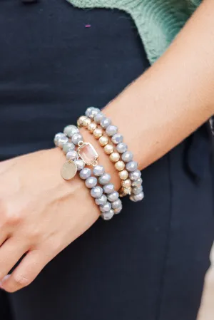 Look It Over Gray Beaded Bracelet Set