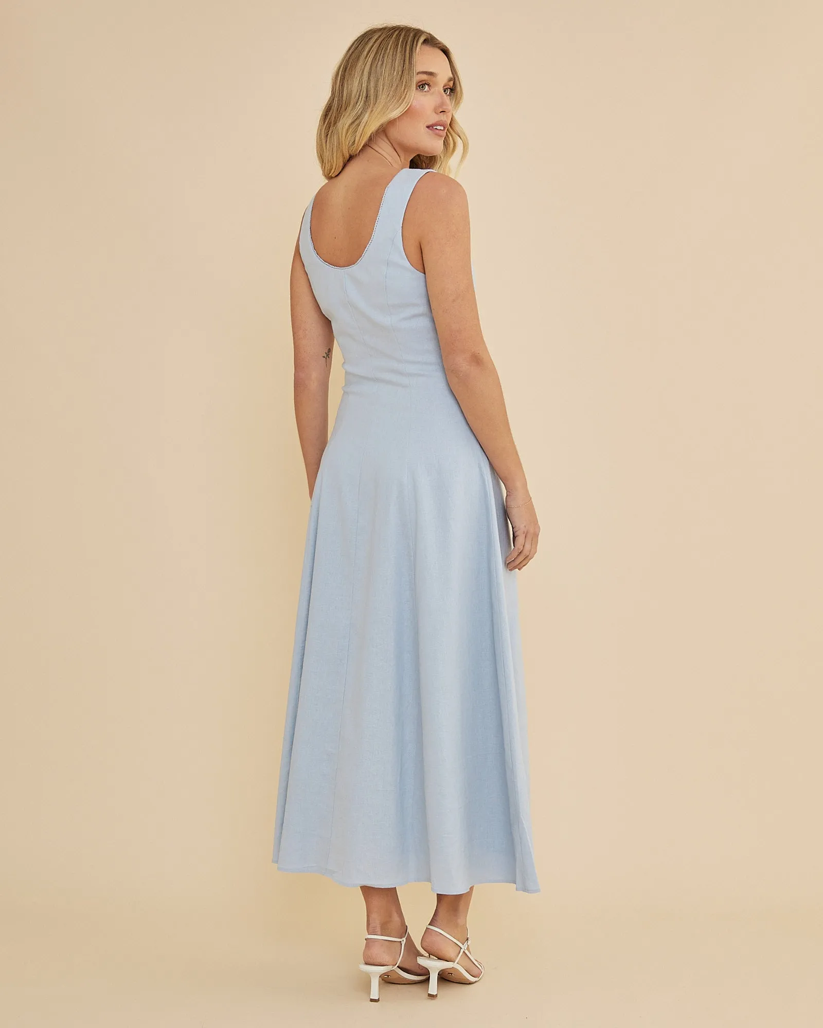 Lucie Buttoned Midi Dress - Powder Blue