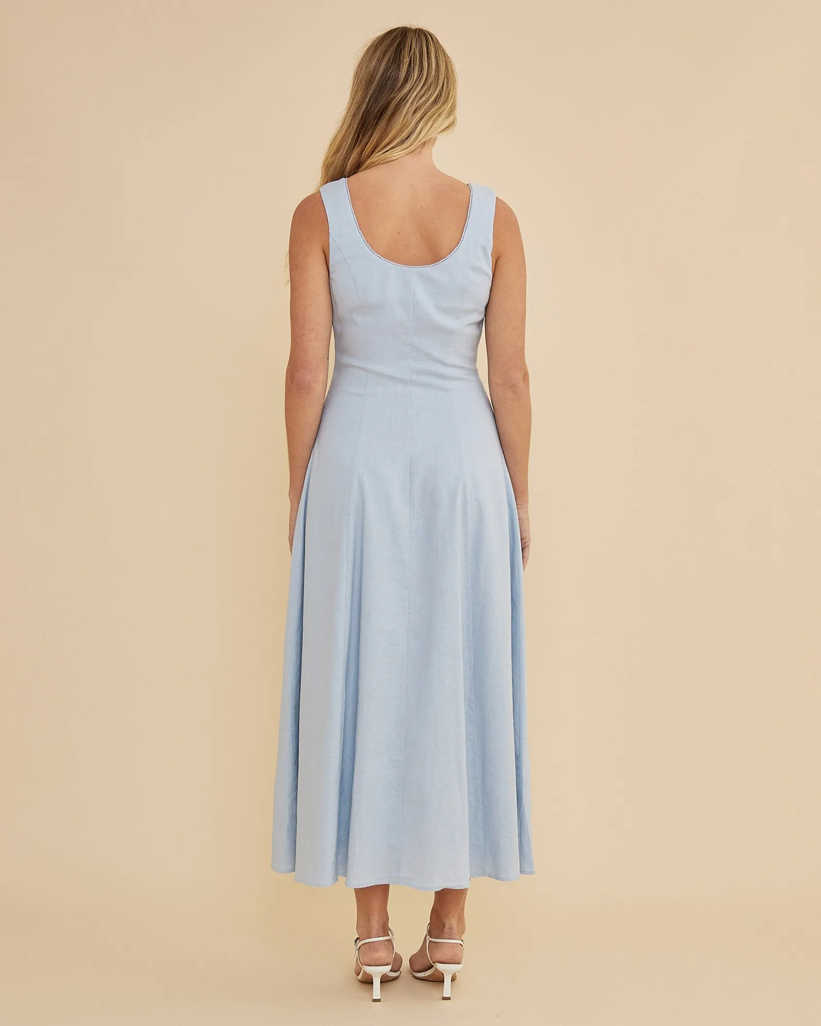 Lucie Buttoned Midi Dress - Powder Blue