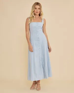 Lucie Buttoned Midi Dress - Powder Blue