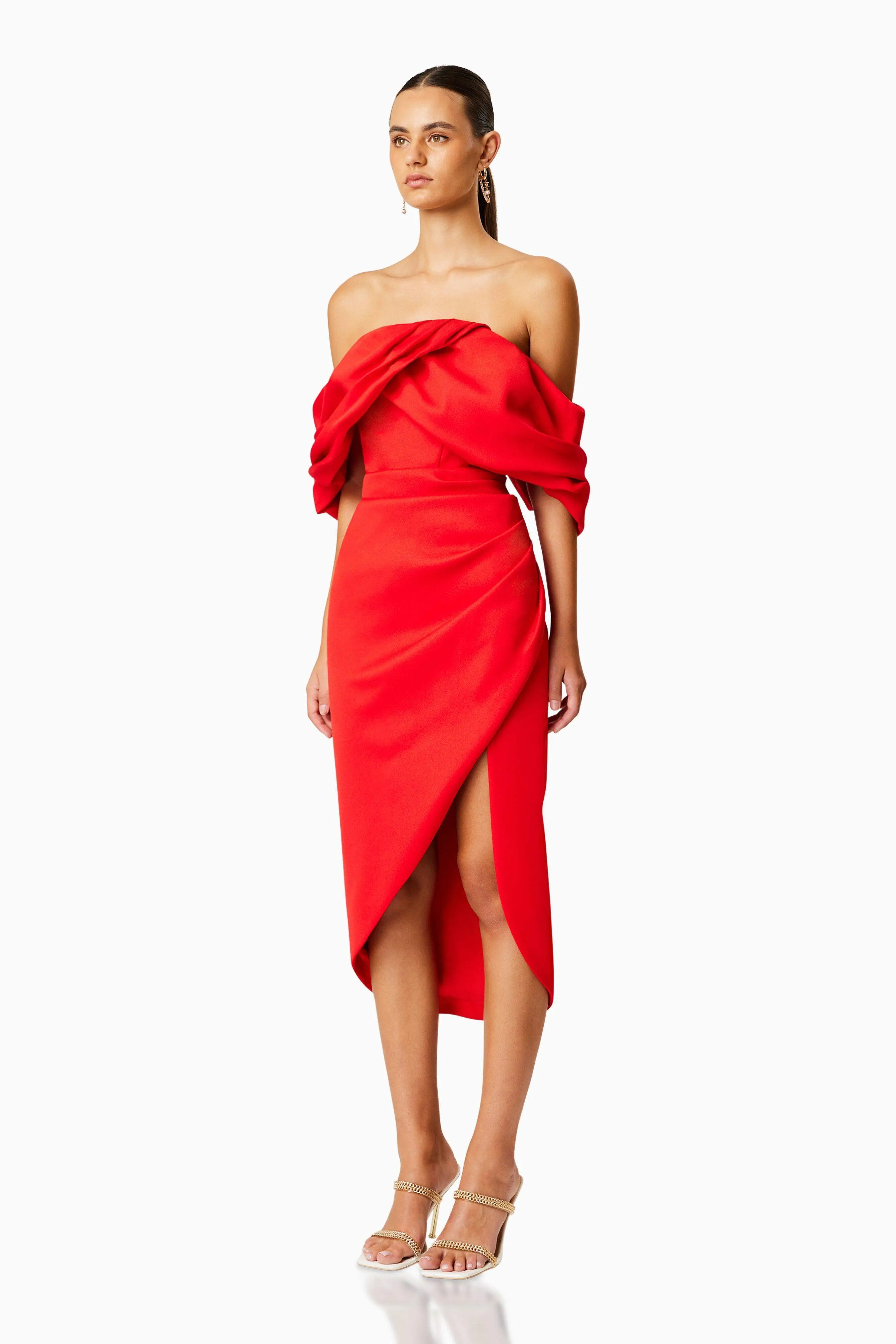 March Off The Shoulder Midi Dress in Red