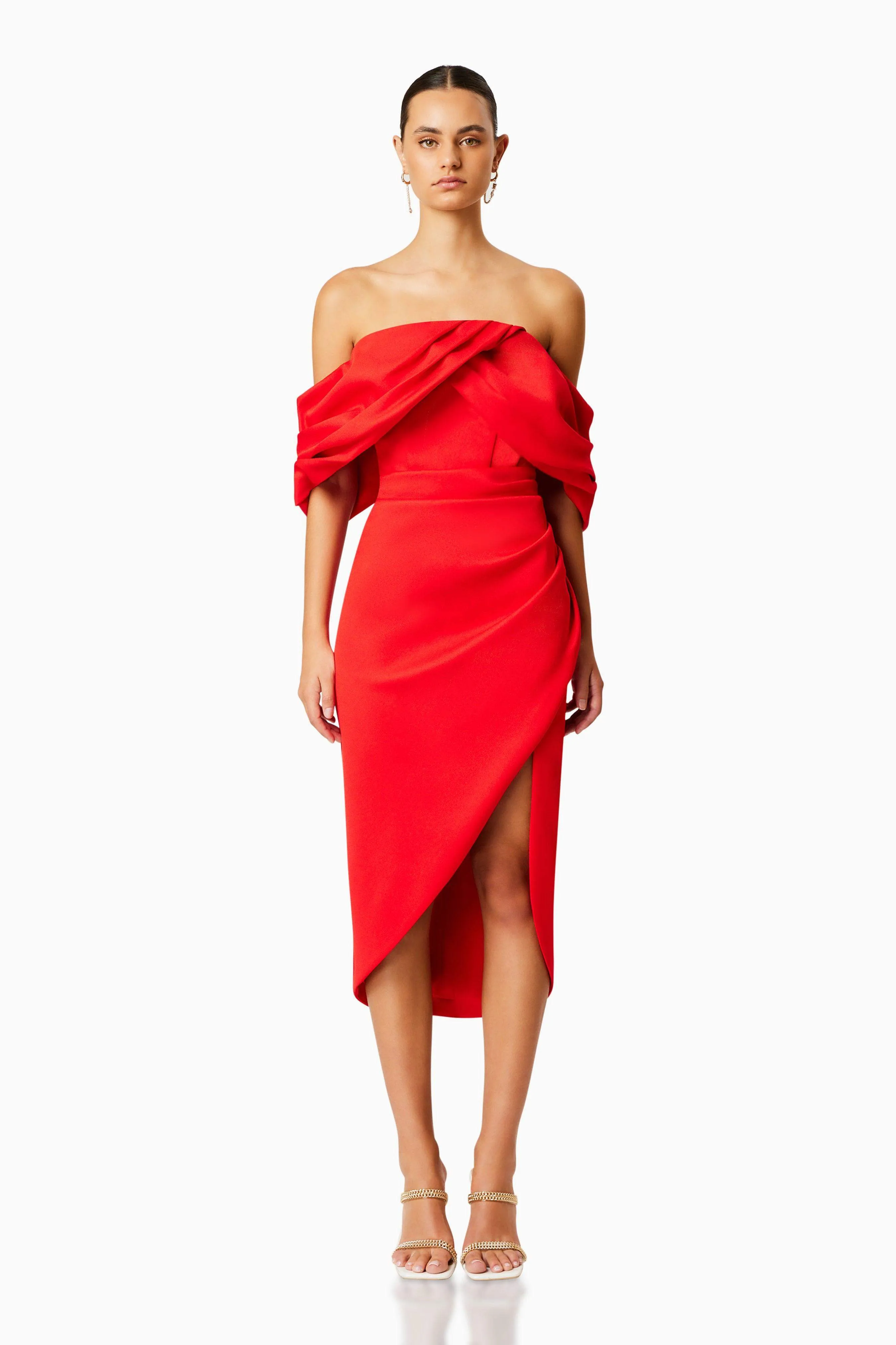 March Off The Shoulder Midi Dress in Red