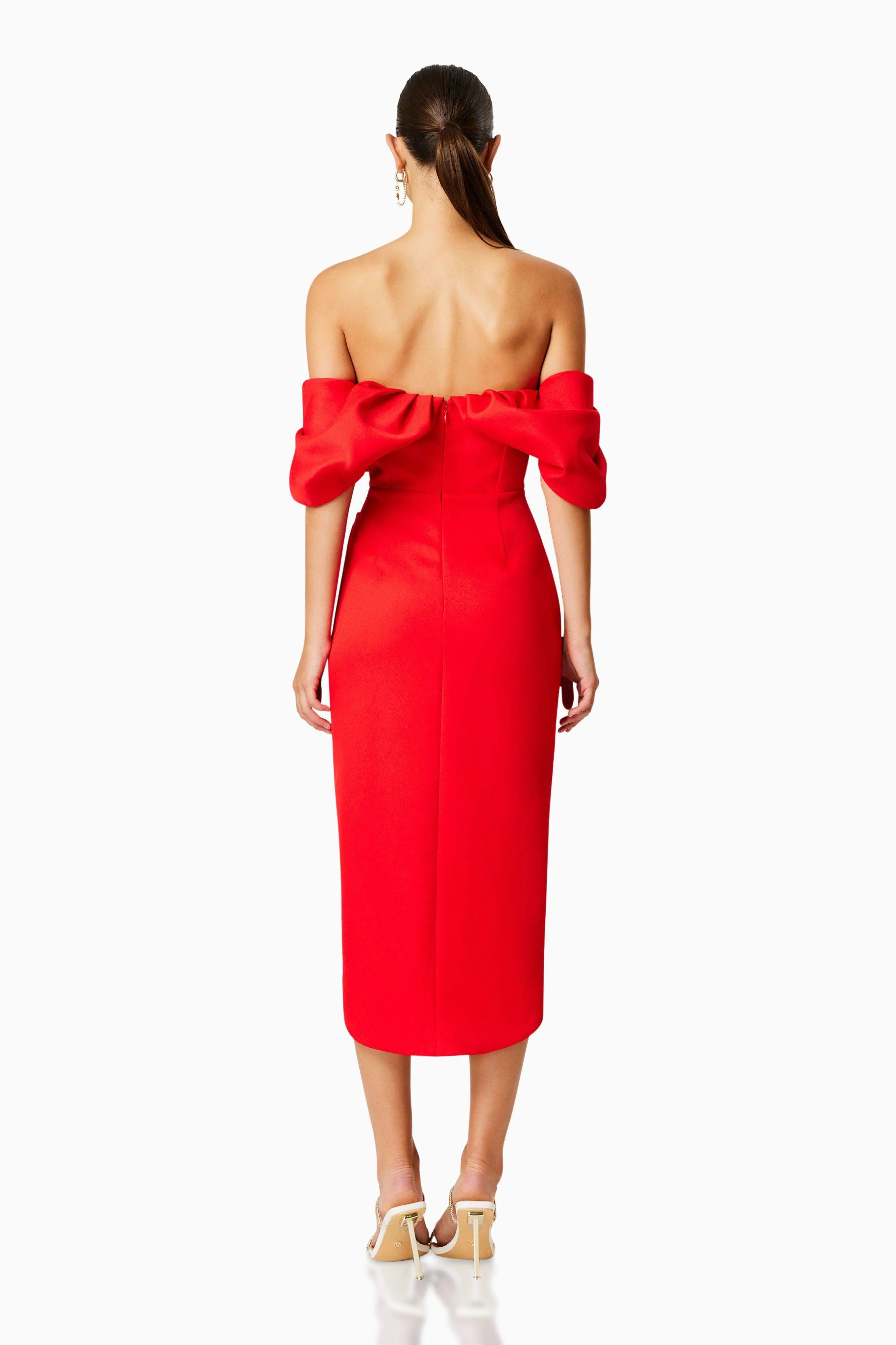 March Off The Shoulder Midi Dress in Red