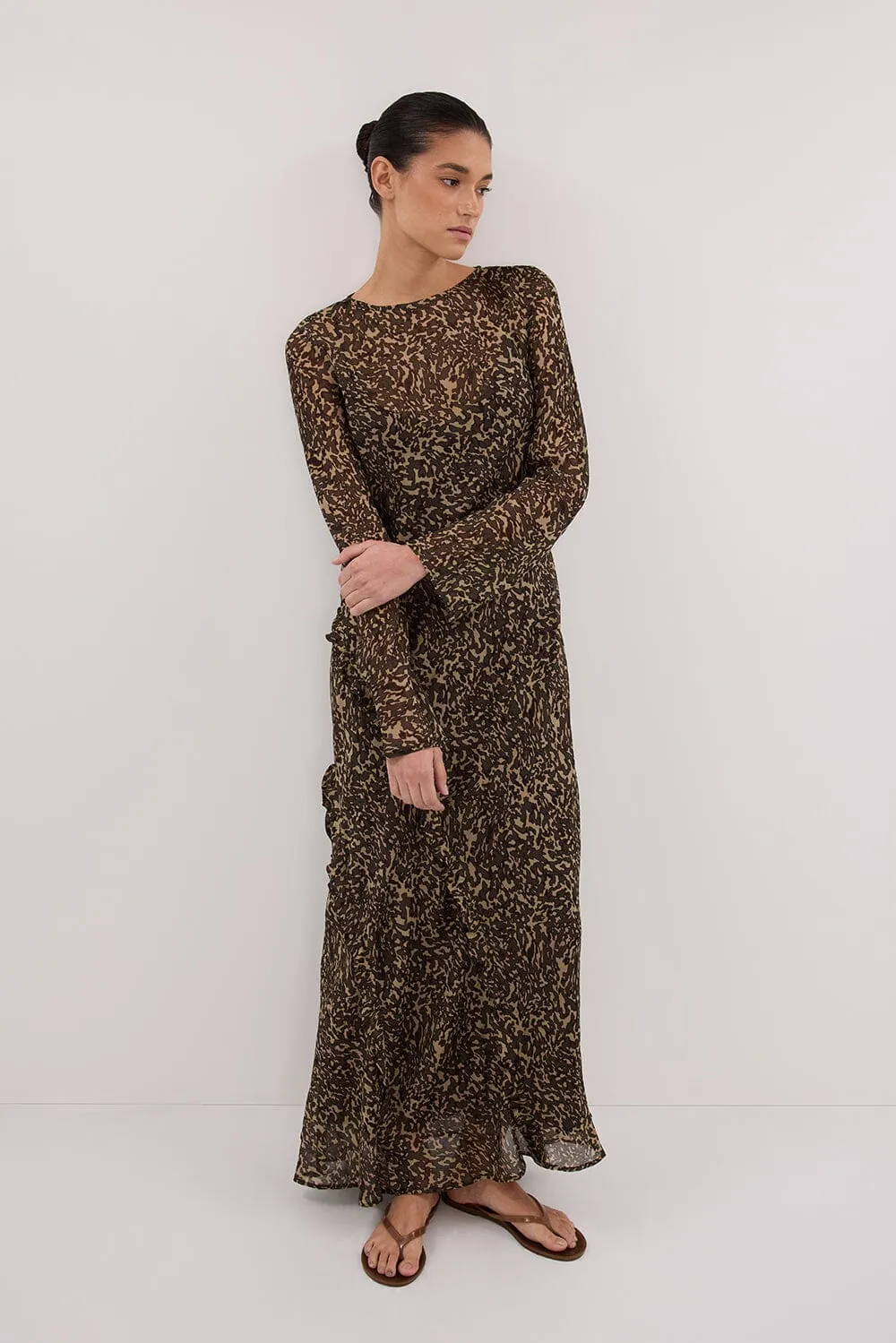 MARVILLA CHOC SLEEVED MIDI DRESS - PRE ORDER