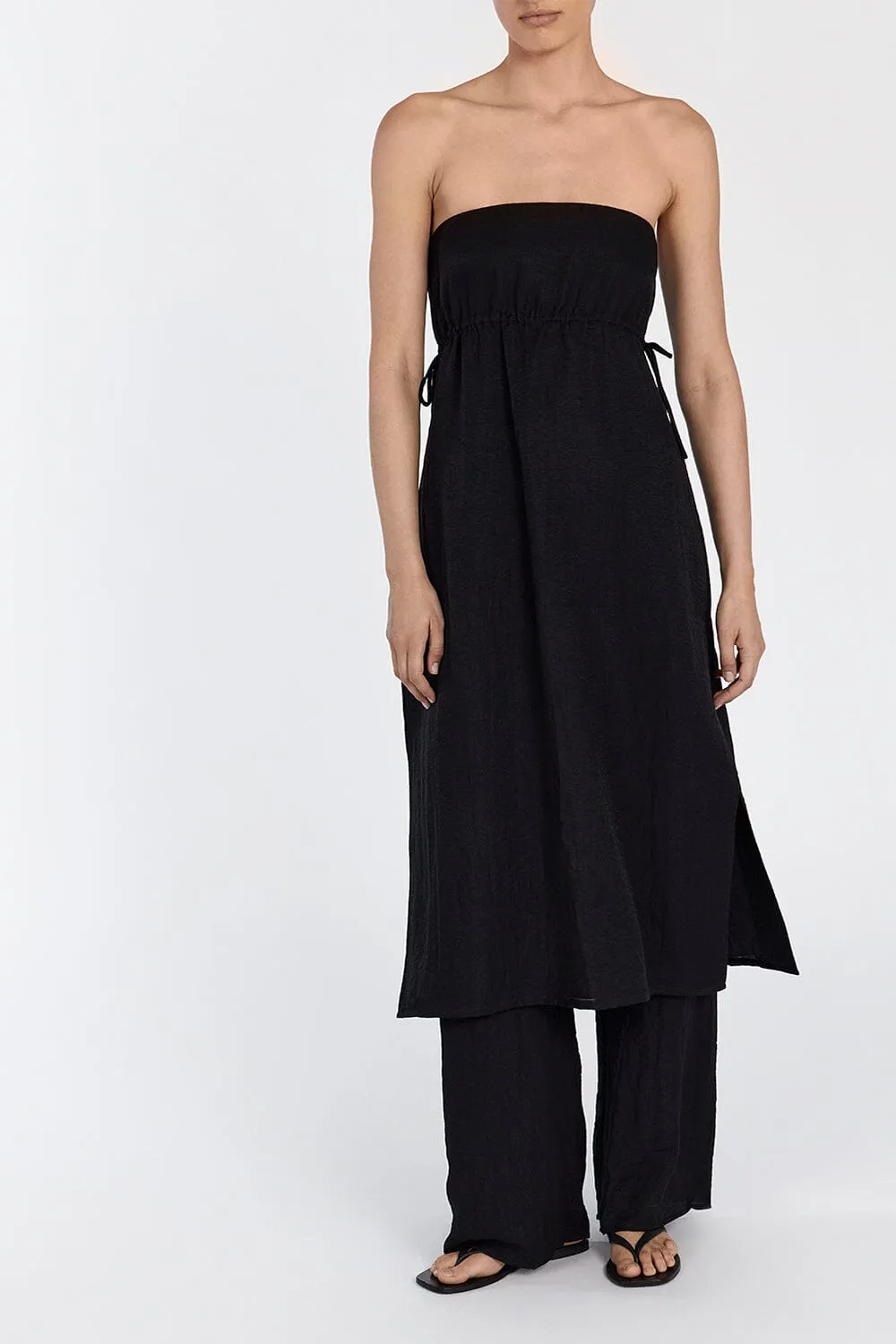 MEI BLACK LINEN BLEND TUNIC TOP