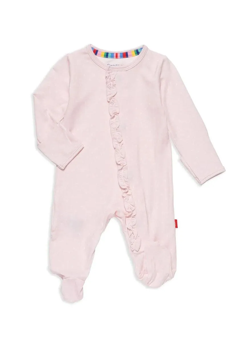 Modal Magnetic Ruffle Footie - Pin Dot Pink