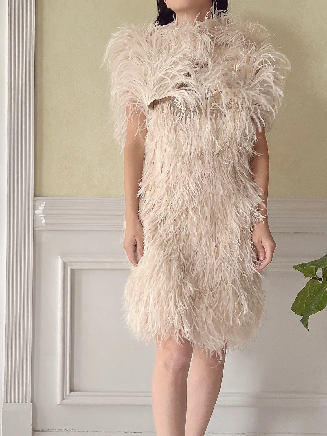 Naeem Khan 2–Piece Feather Ensemble - S