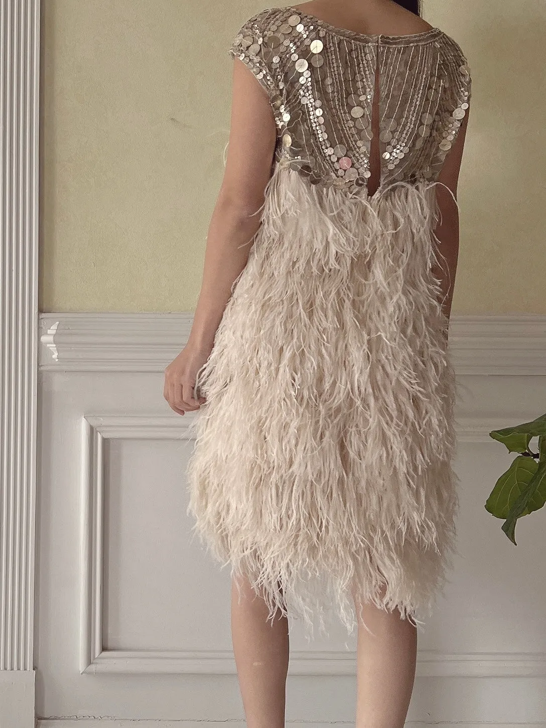Naeem Khan 2–Piece Feather Ensemble - S