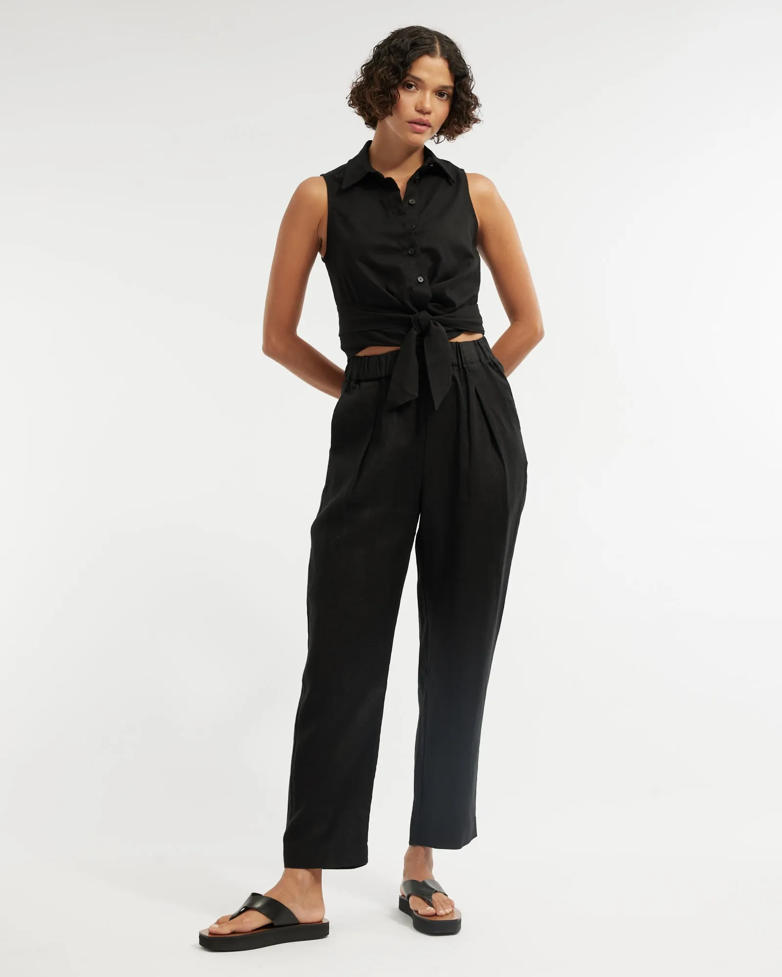 Naomi Wrap Crop Shirt - Black