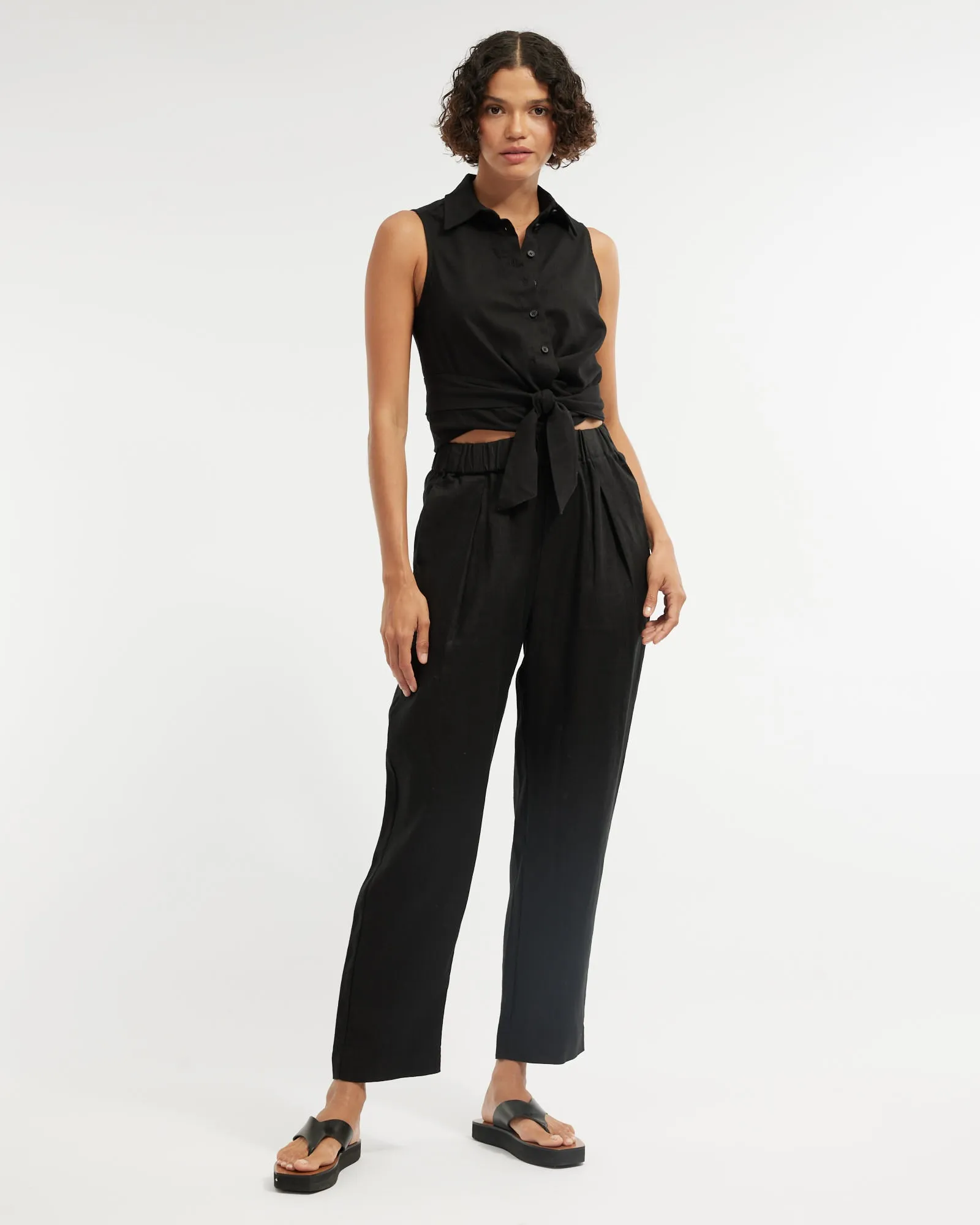 Naomi Wrap Crop Shirt - Black