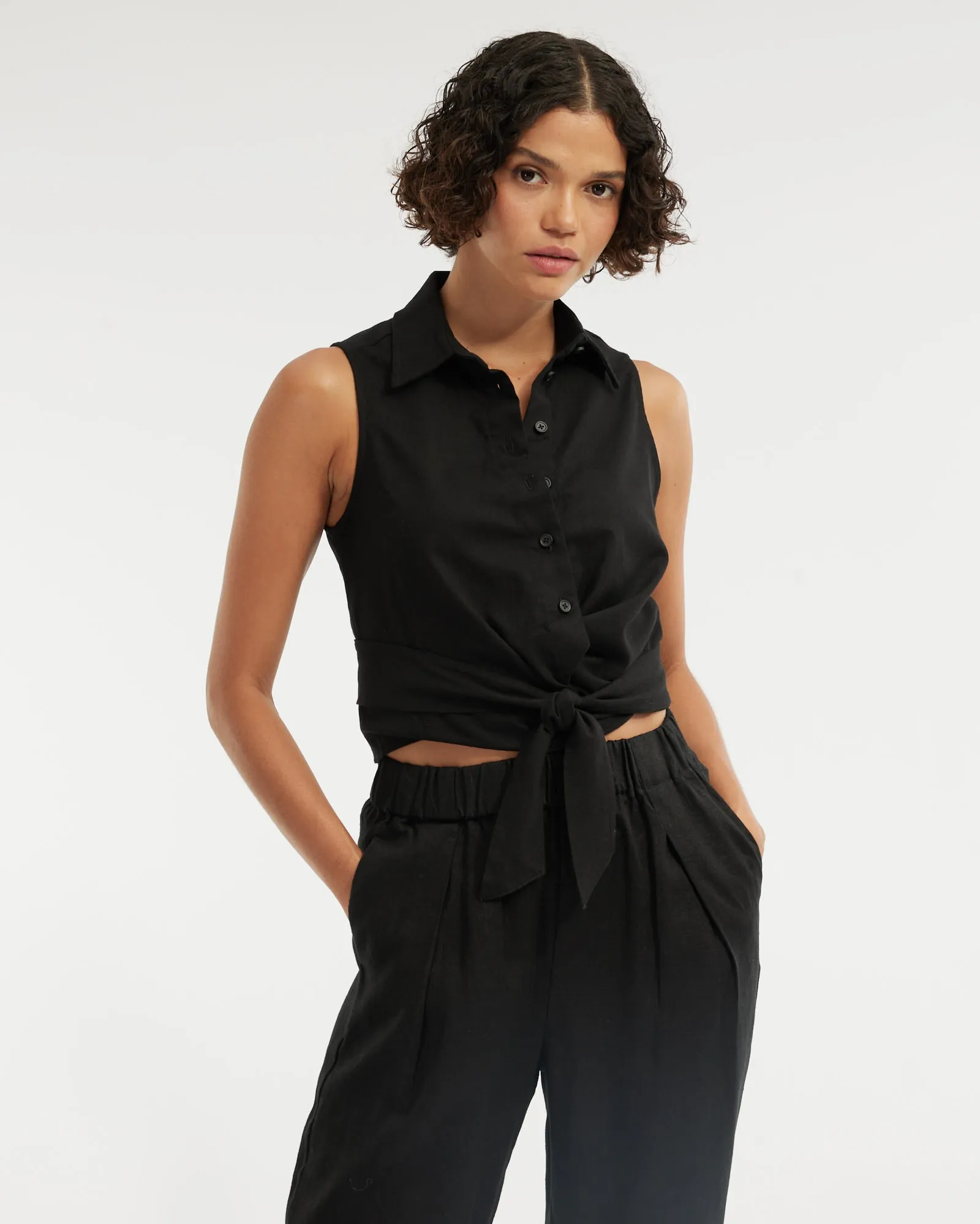 Naomi Wrap Crop Shirt - Black
