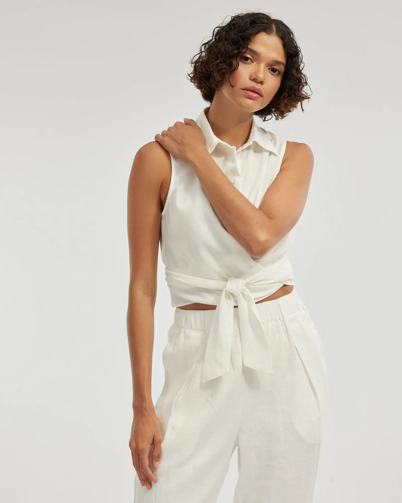 Naomi Wrap Crop Shirt - White