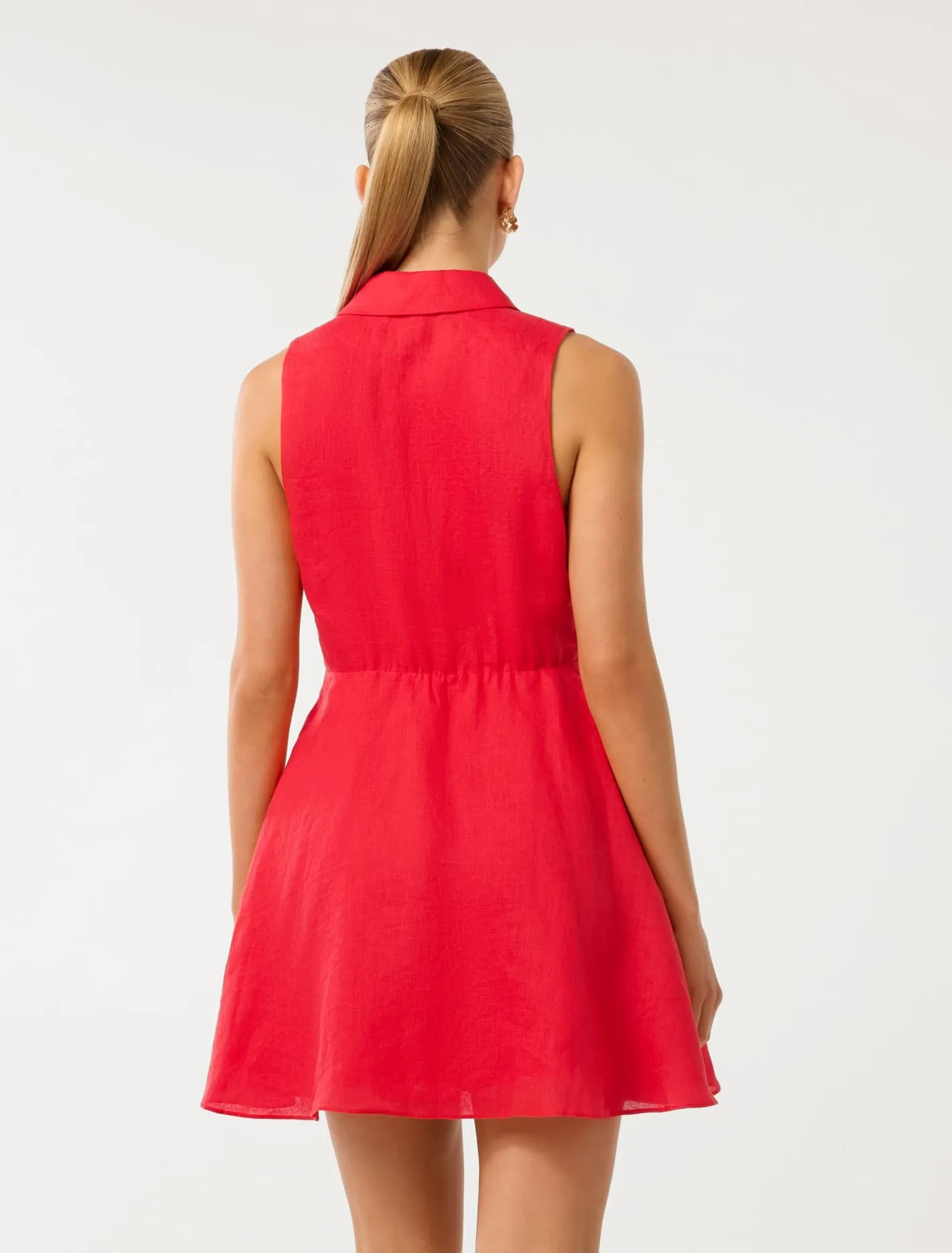 Nina Zip Front Collar Linen Mini Dress