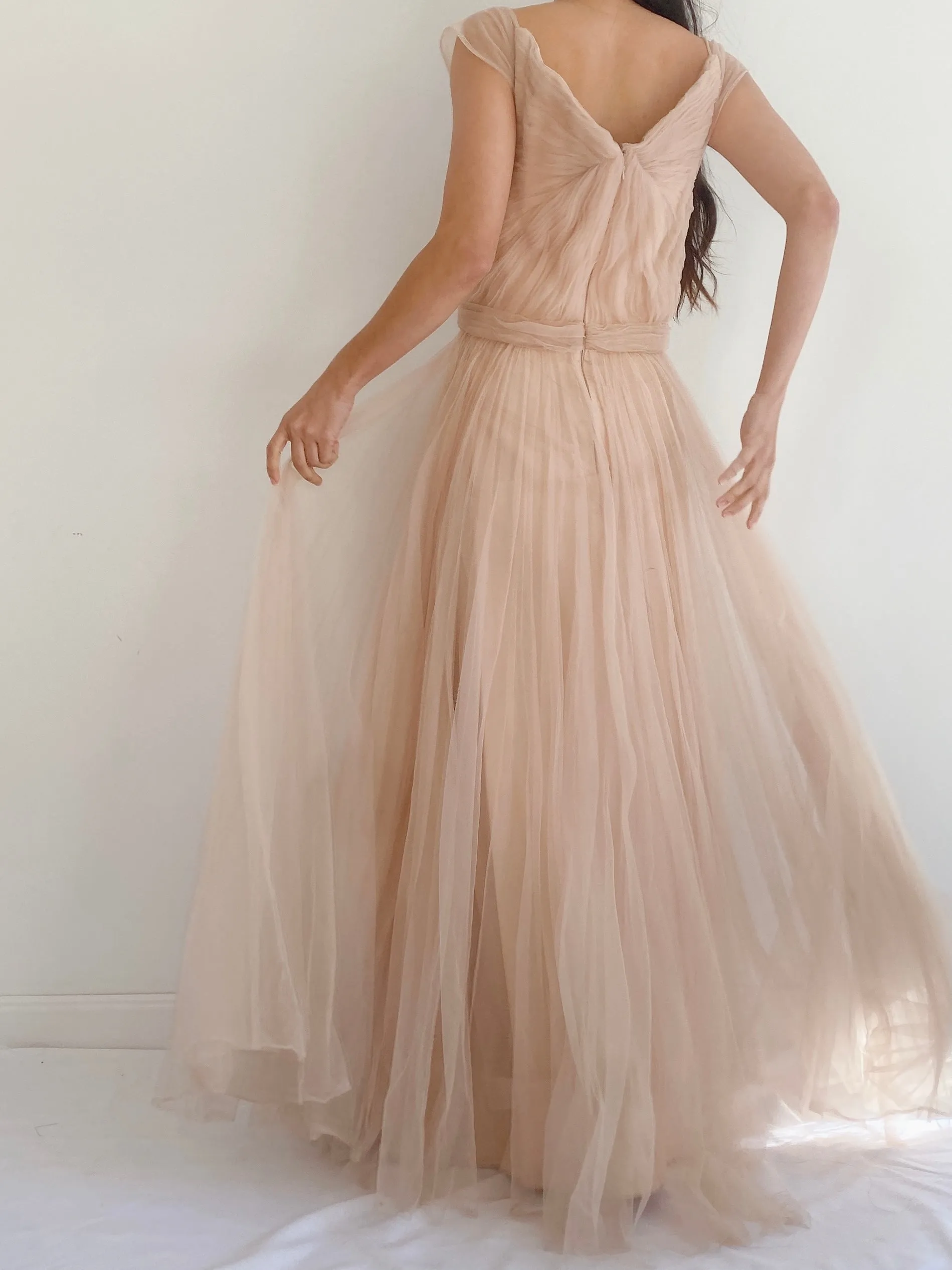 Nude Reem Acra Tulle Gown - S