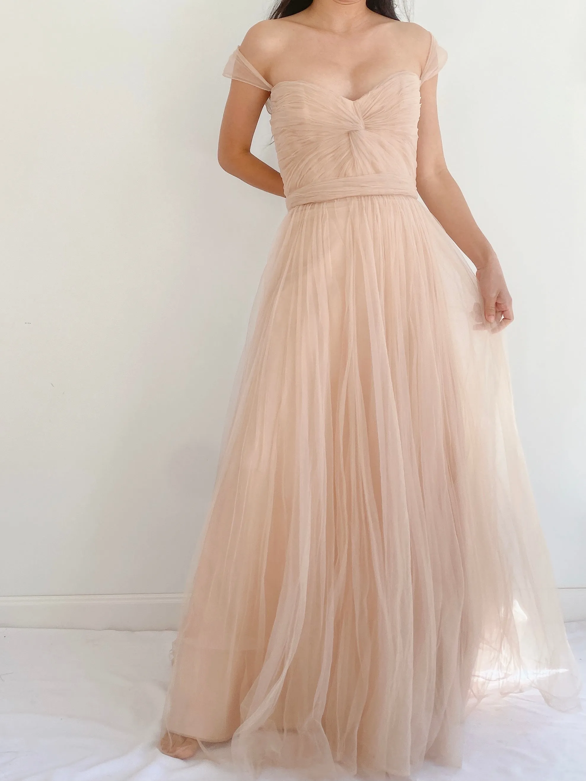 Nude Reem Acra Tulle Gown - S