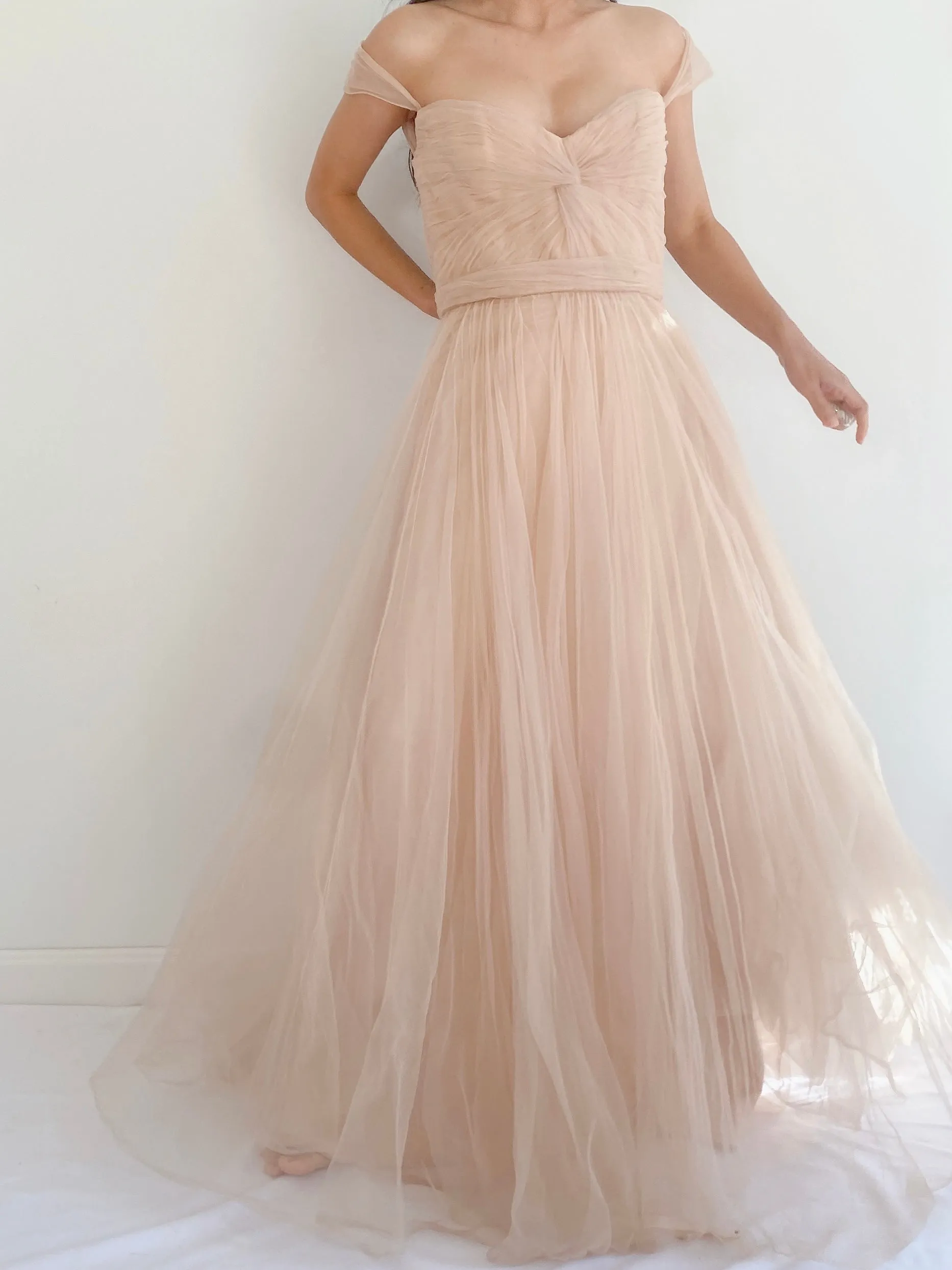 Nude Reem Acra Tulle Gown - S