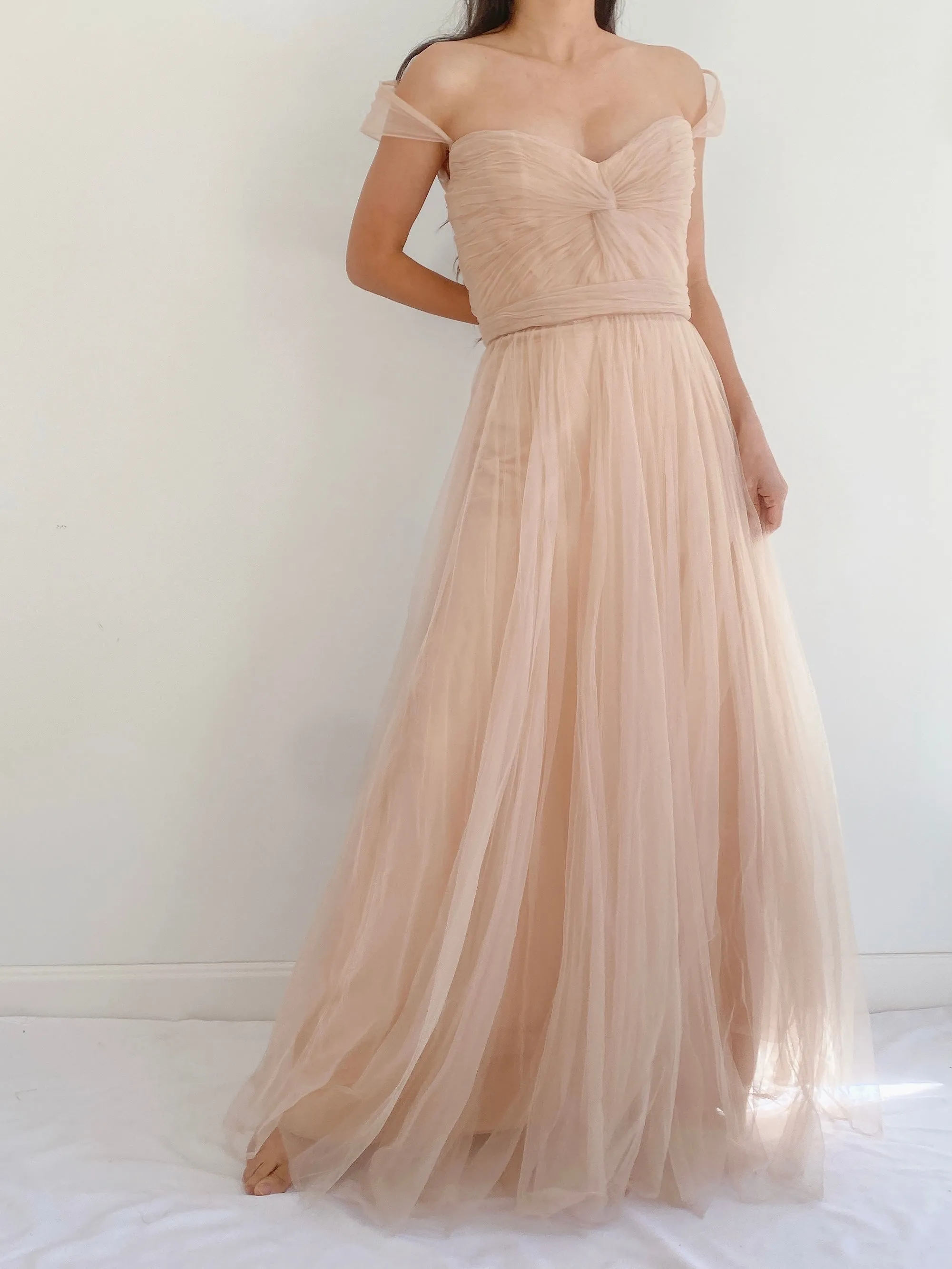 Nude Reem Acra Tulle Gown - S